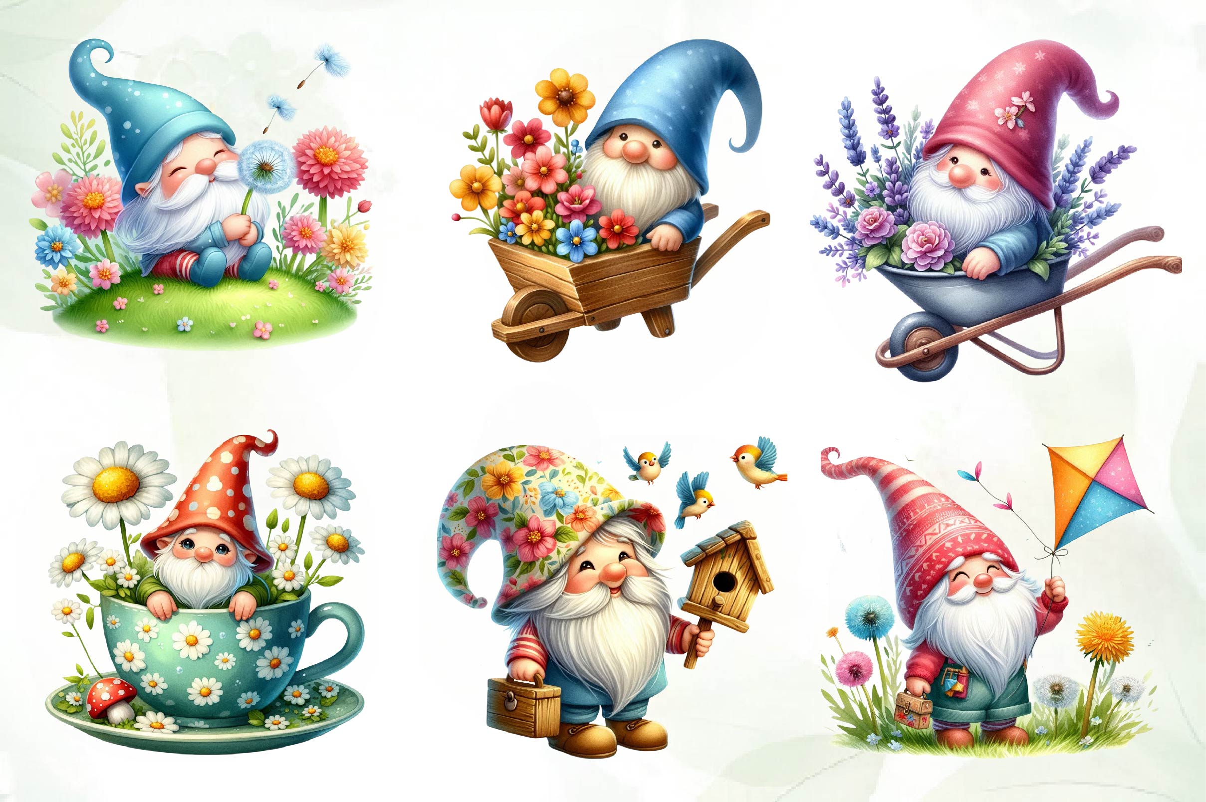 Cute Spring Gnome Clipart Bundle