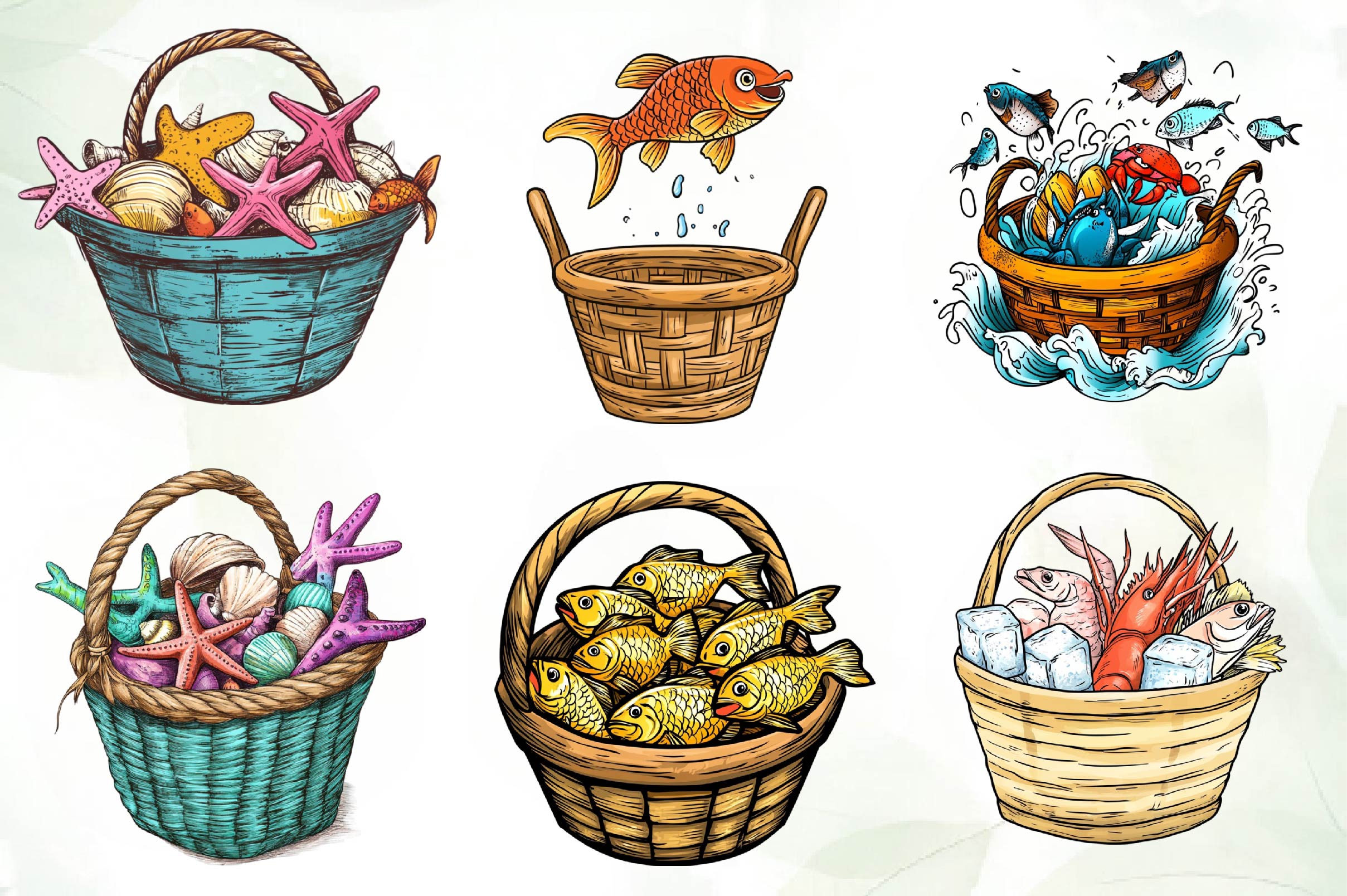 Summer Fish Basket Clipart Bundle