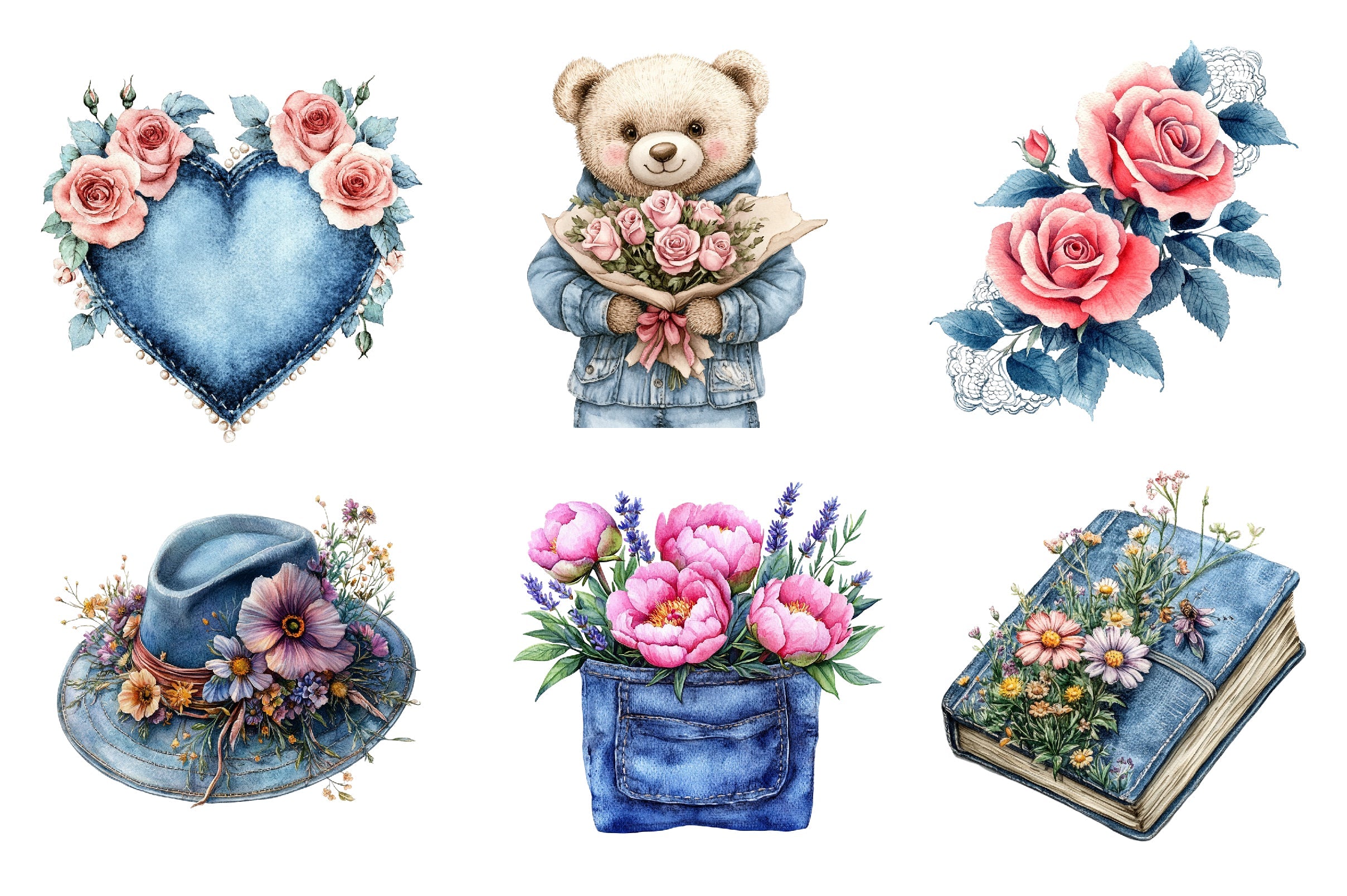 Denim Mothers Day Clipart Bundle