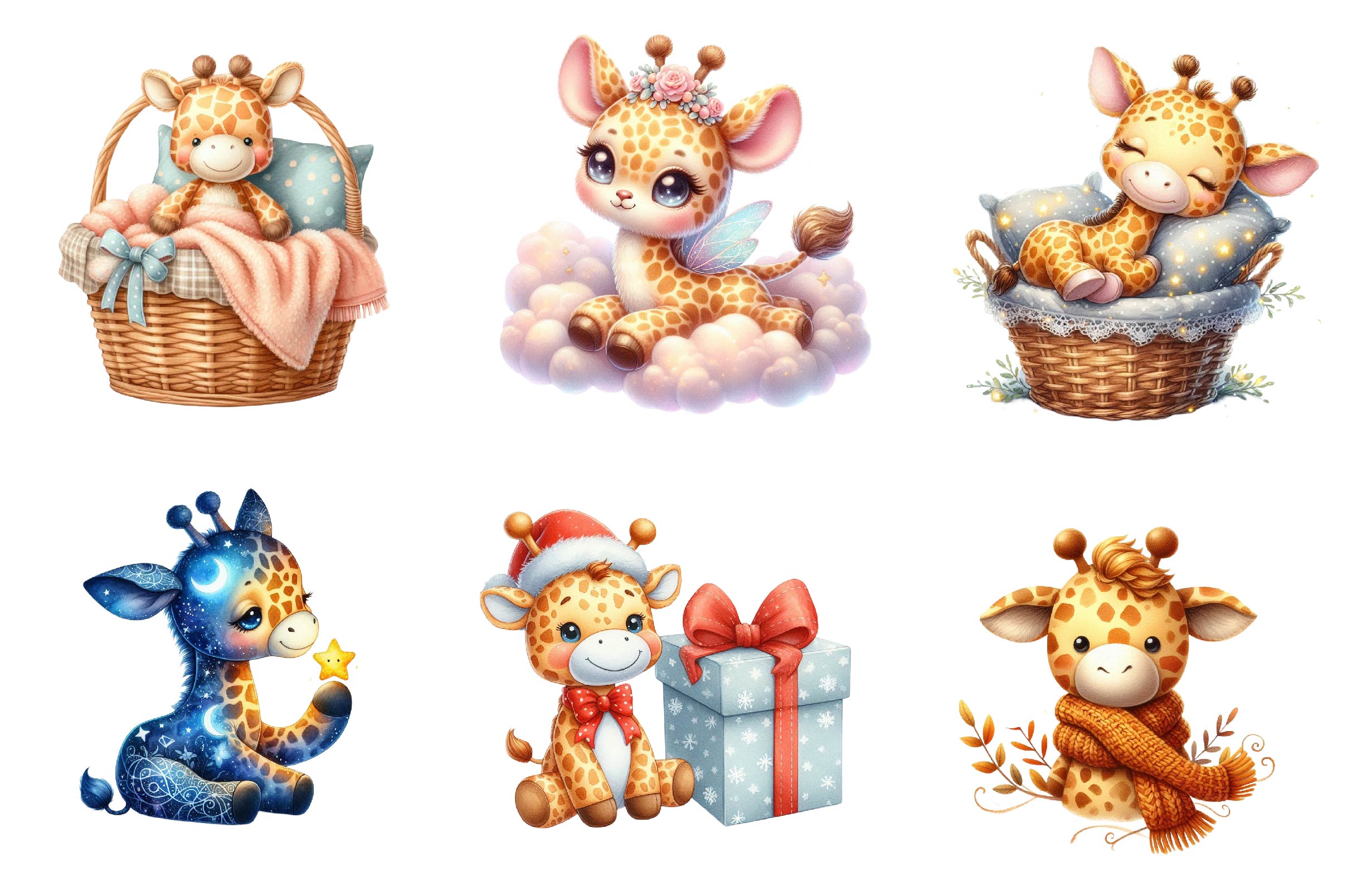 Cute Plush Toy Baby Giraffe Clipart Bundle