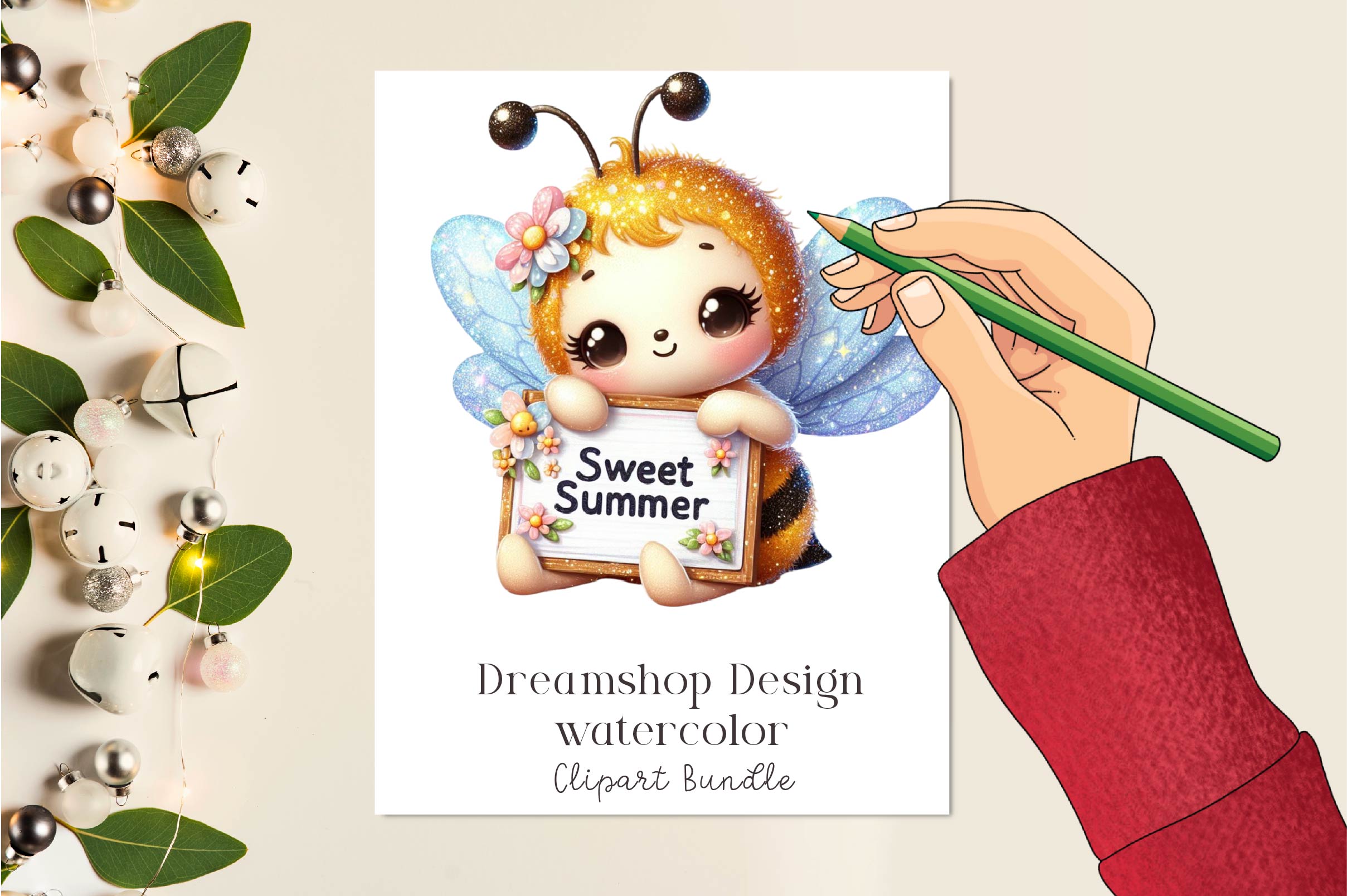 Bee With A Sign That Says Sweet Summer Clipart Bundle