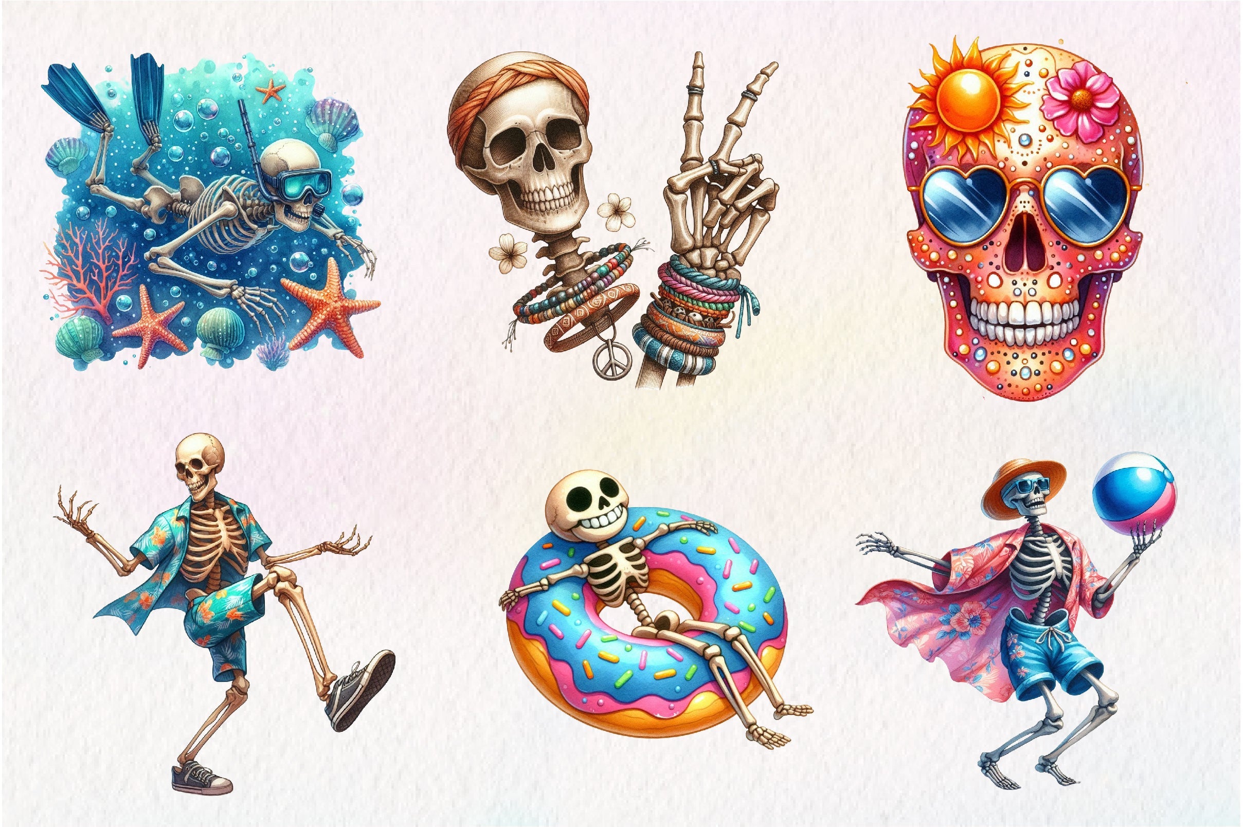Skeleton Summer Clipart Bundle