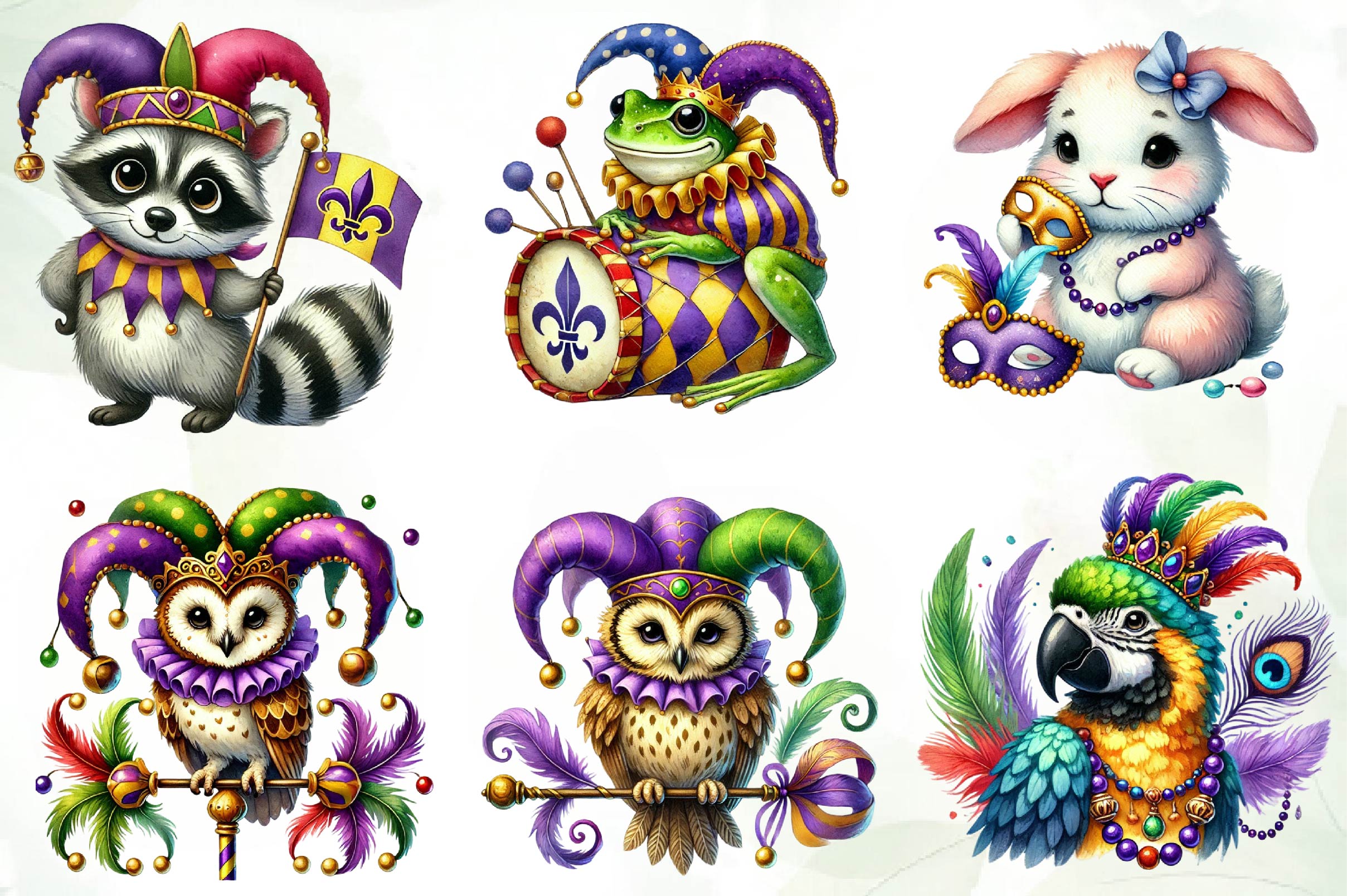 Mardi Gras Animals Clipart Bundle