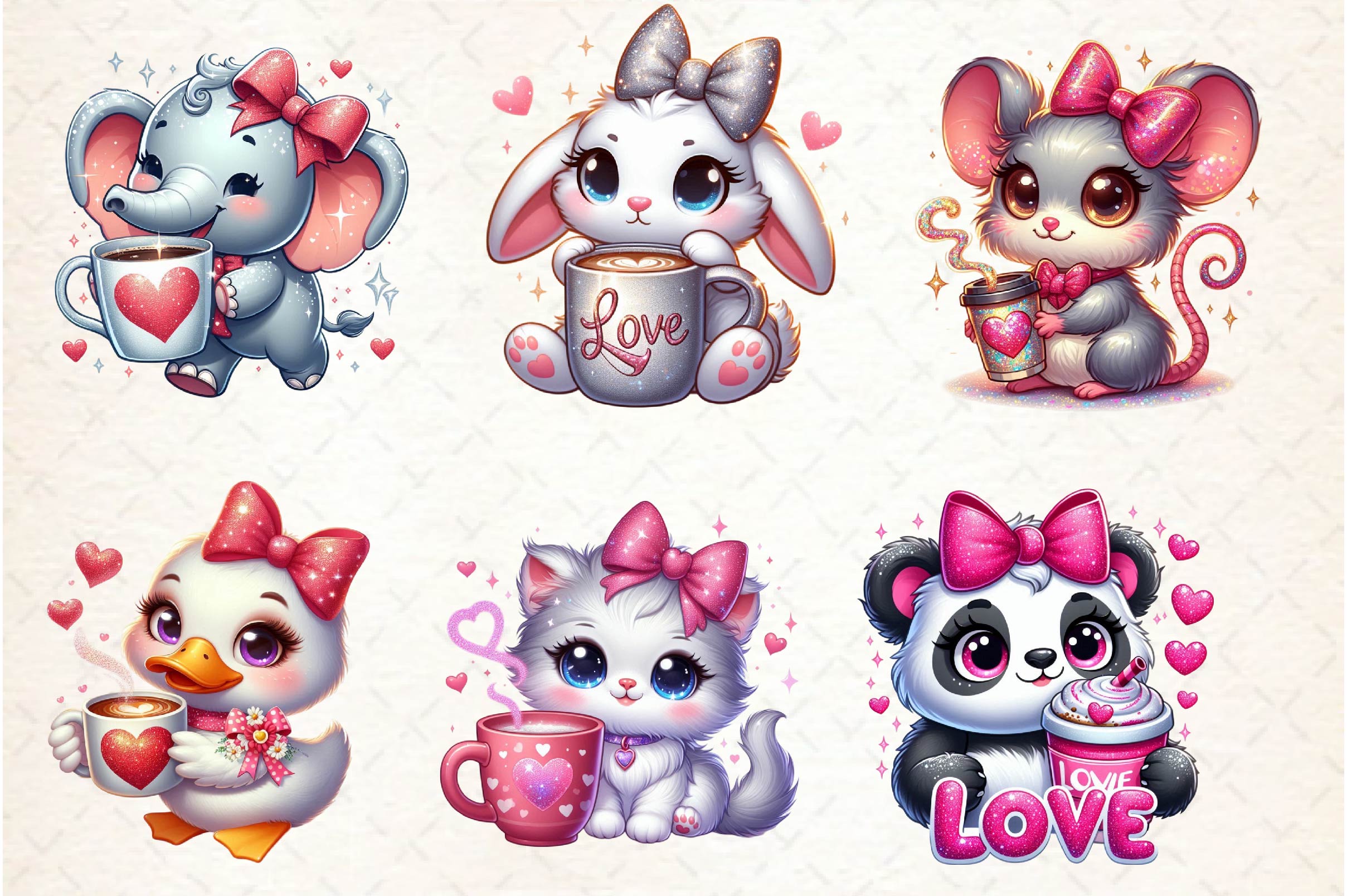 Animals Valentine Coffee Clipart Bundle