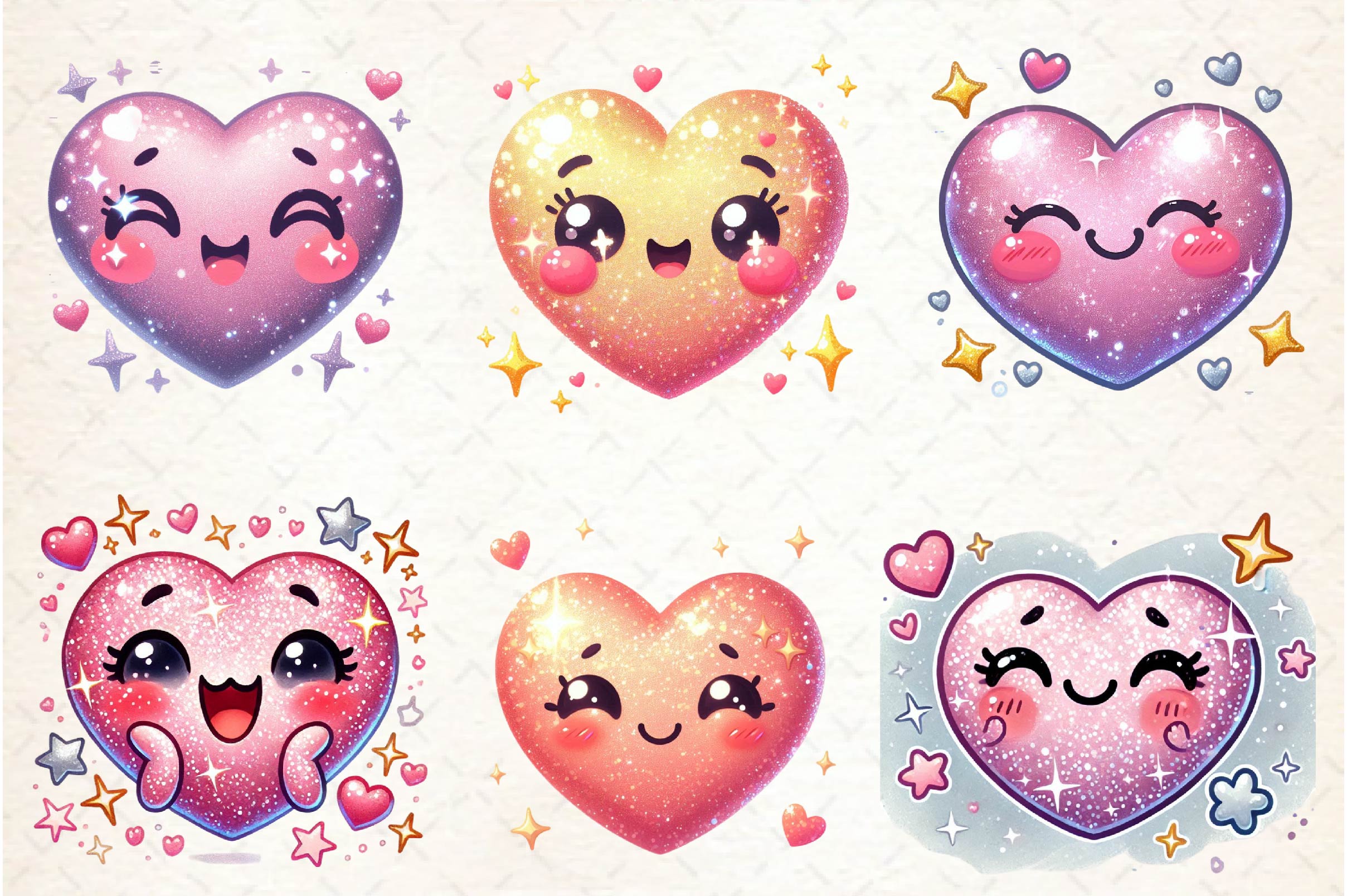 Cute Valentine Smiling Heart Clipart Bundle