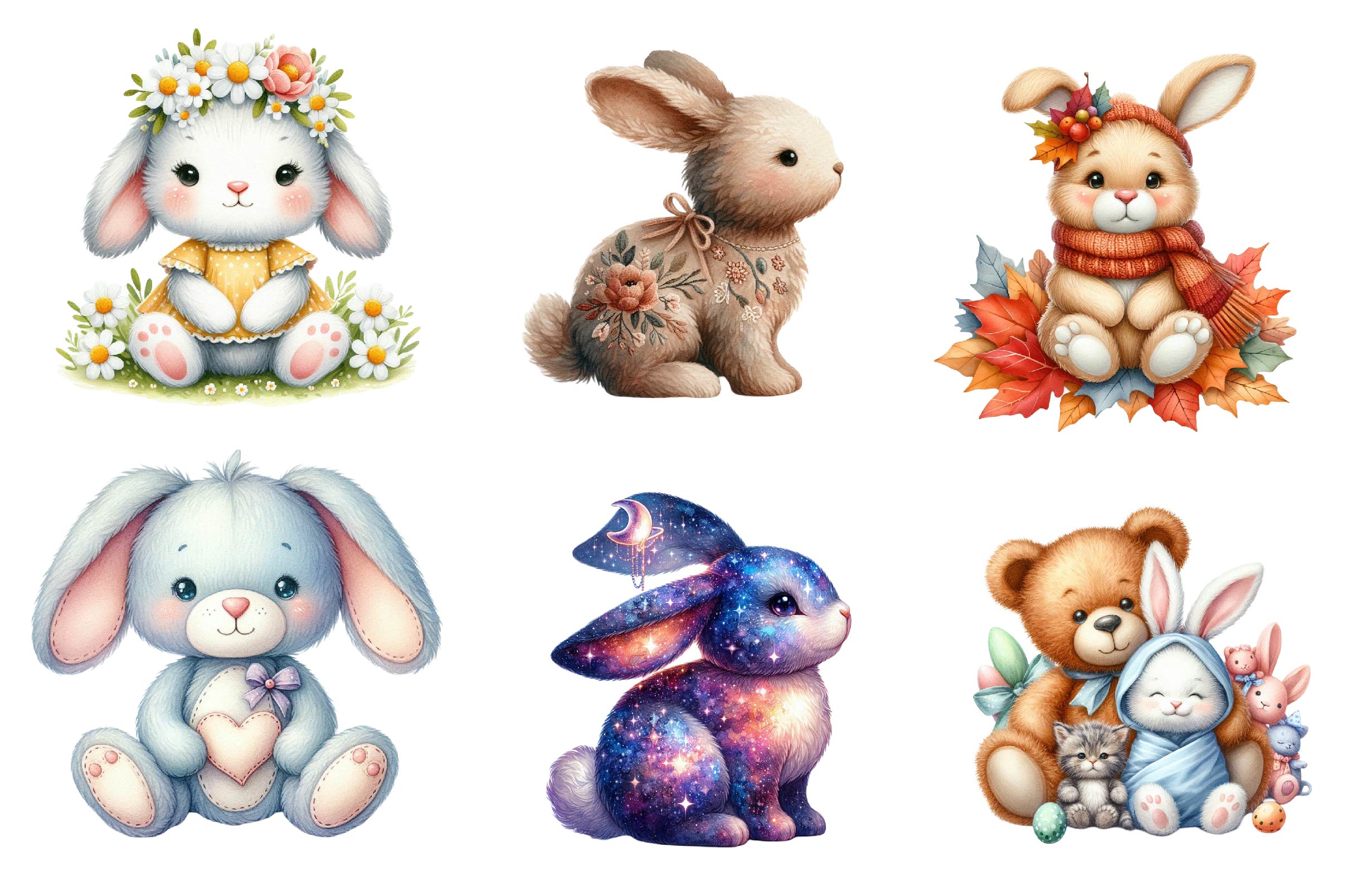 Cute Plush Toy Baby Bunny Clipart Bundle