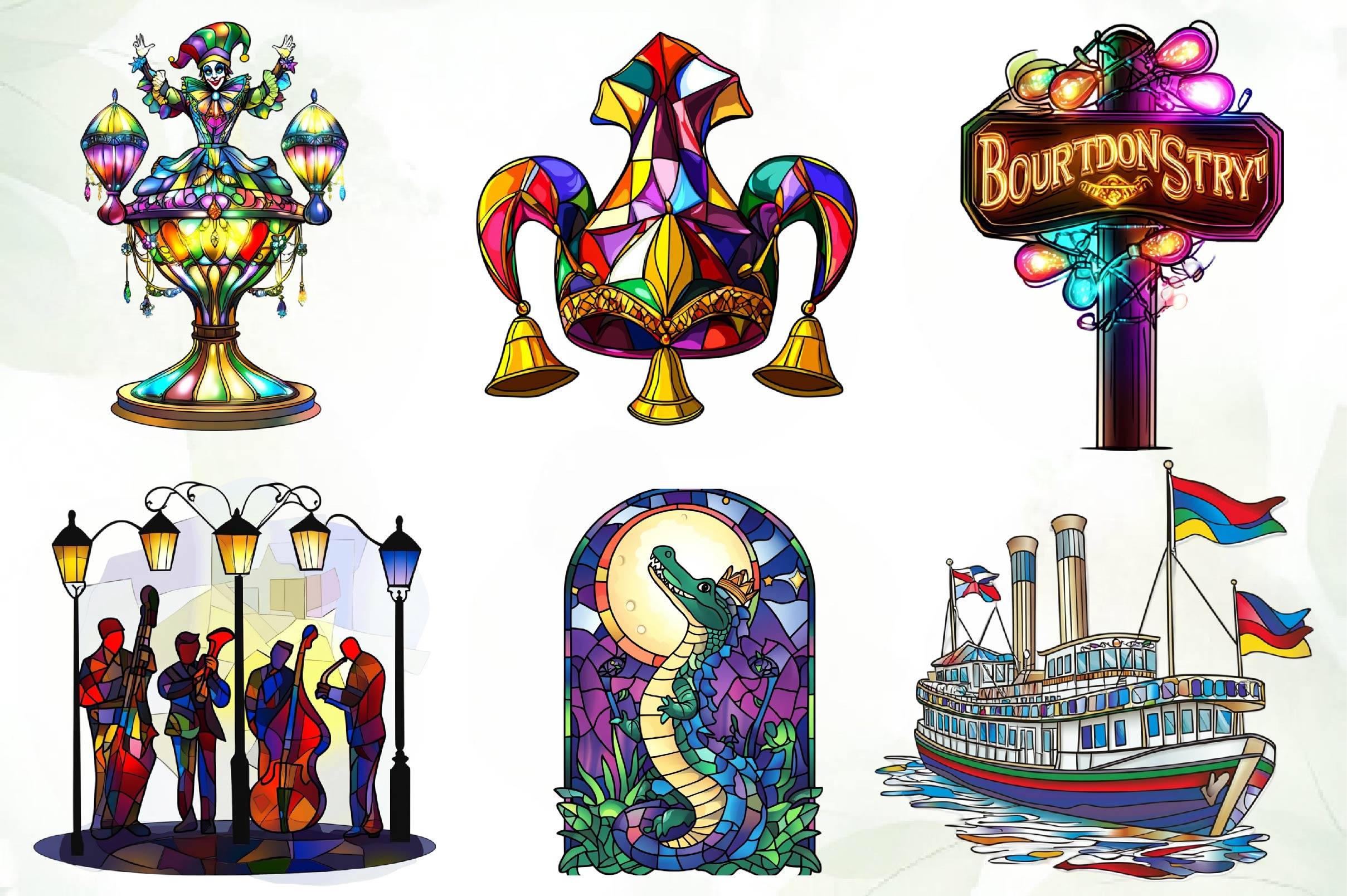 Round Stained Glass Mardi Gras Clipart Bundle