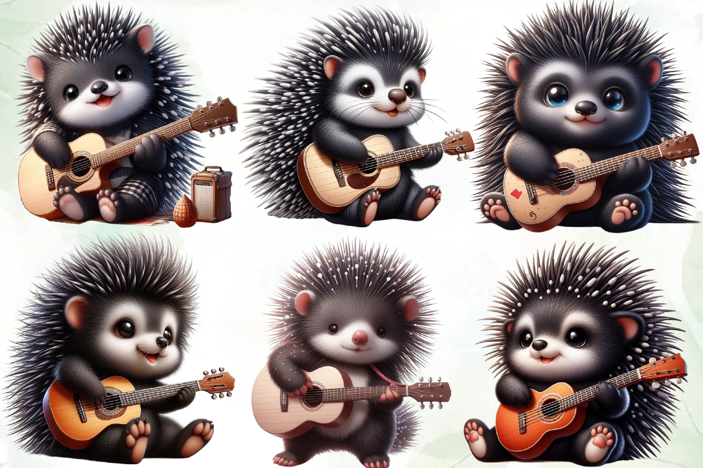 Porcupine With Guitar Clipart Bundle