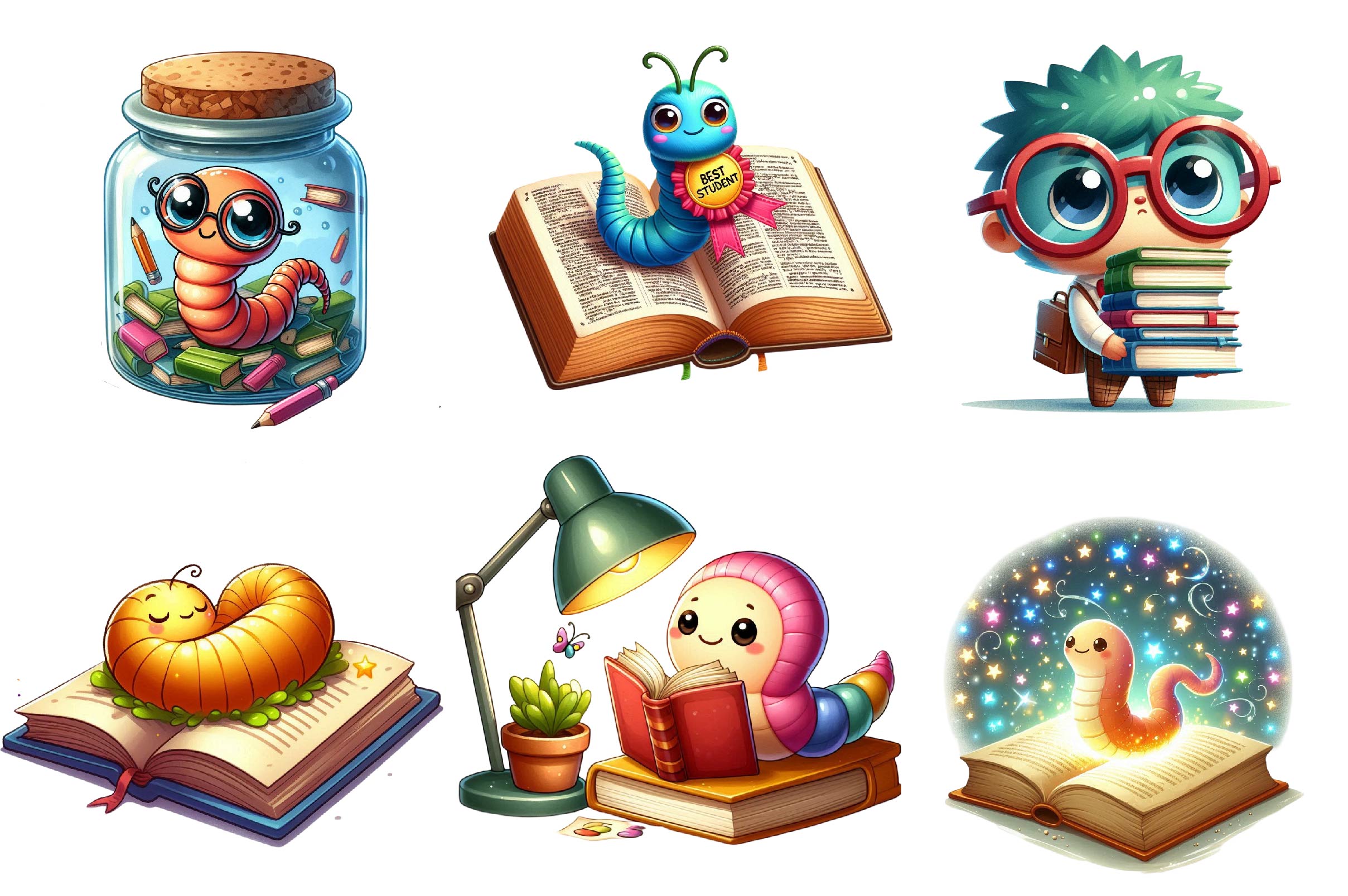 School Bookworm Clipart Bundle