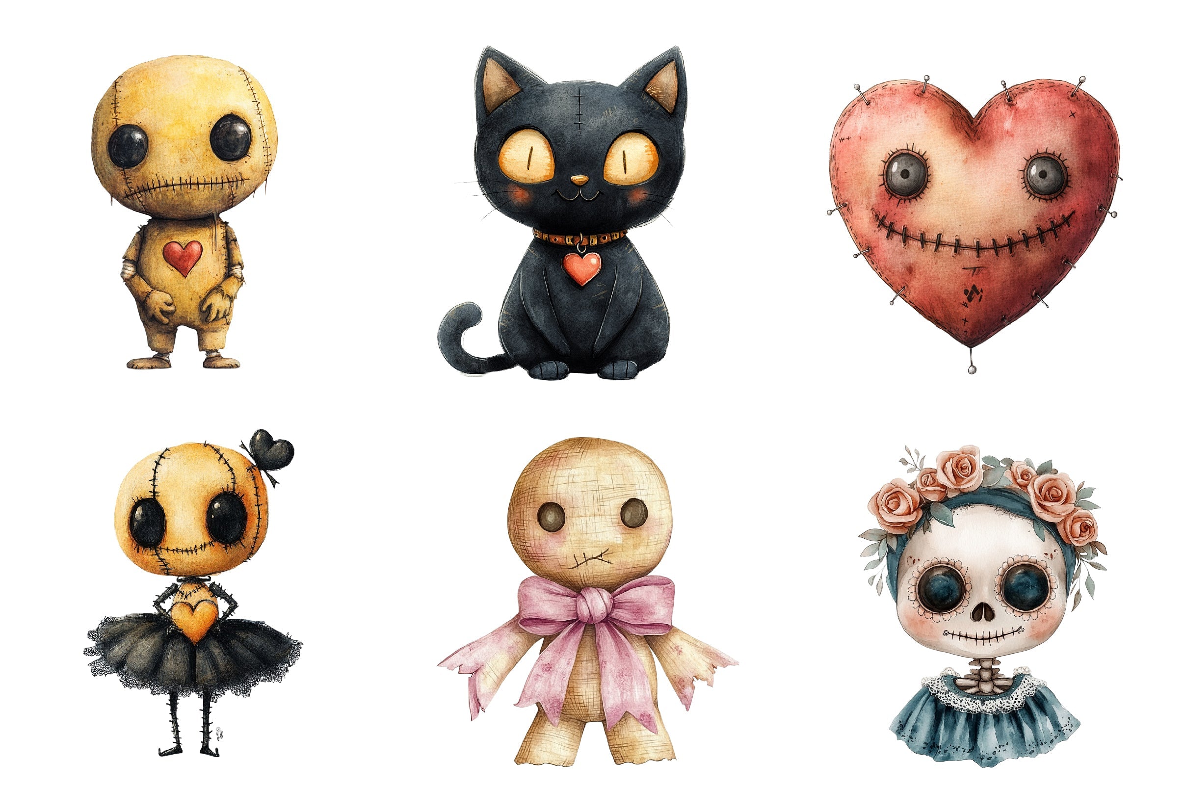 Coquette Halloween Voodoo Doll Clipart Bundle