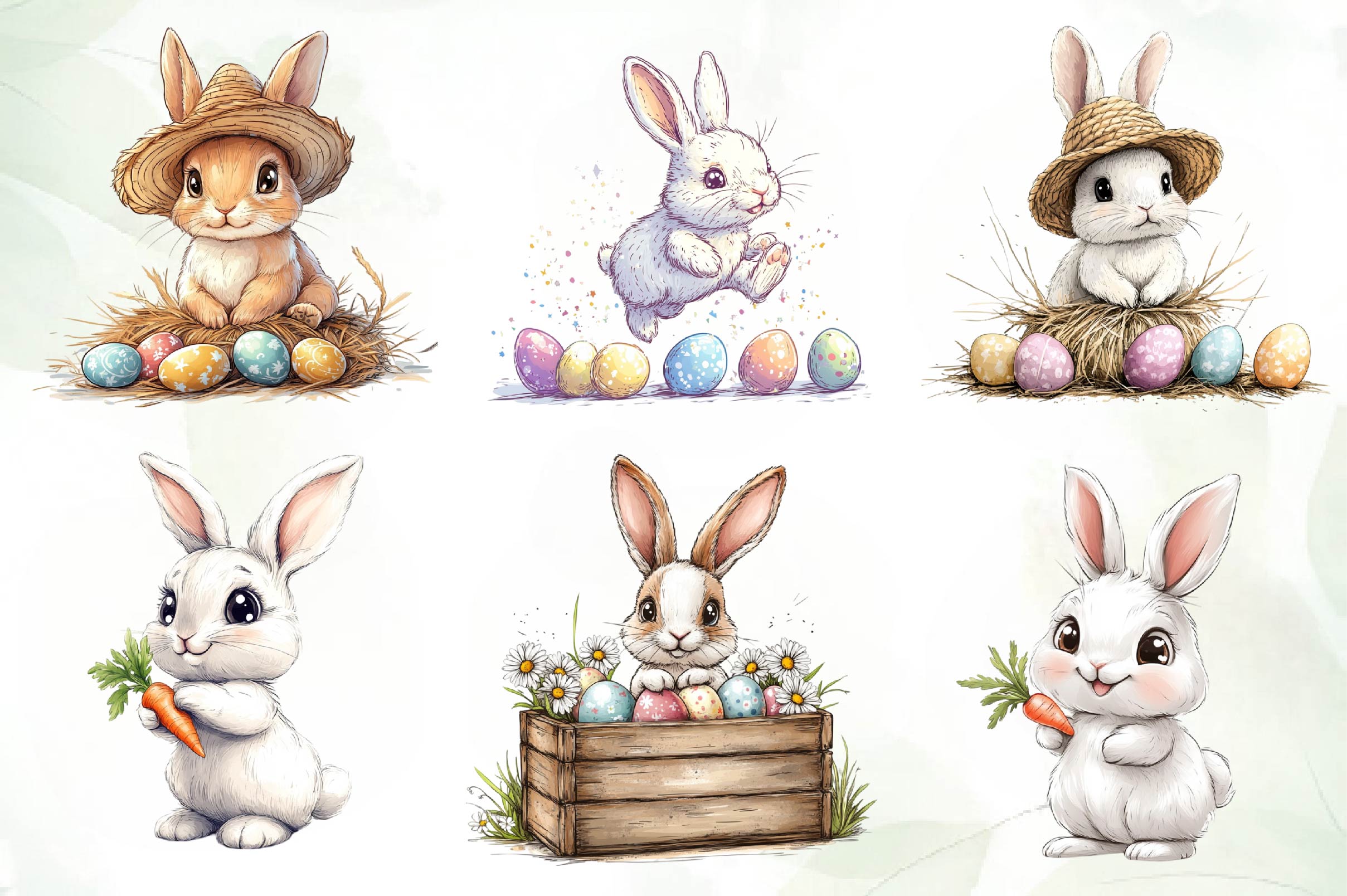 Cute Easter Bunny Clipart Bundle 3