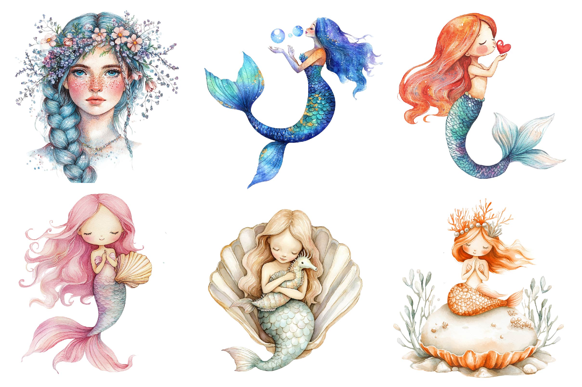 Cute Mermaid Clipart Bundle 3