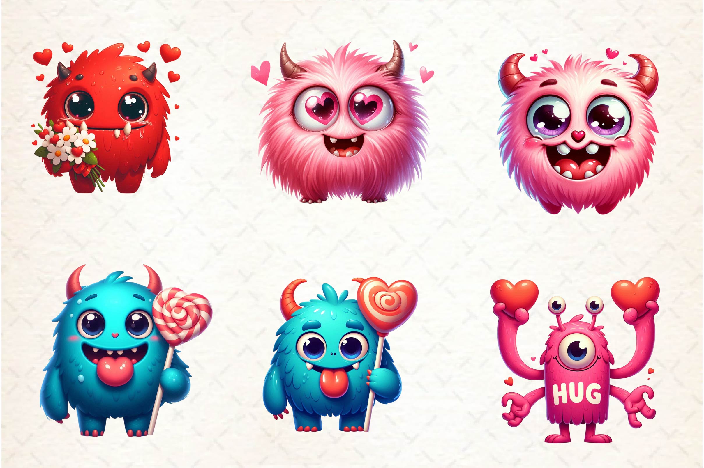 Cute Cartoon Valentine's Day Monsters Clipart Bundle