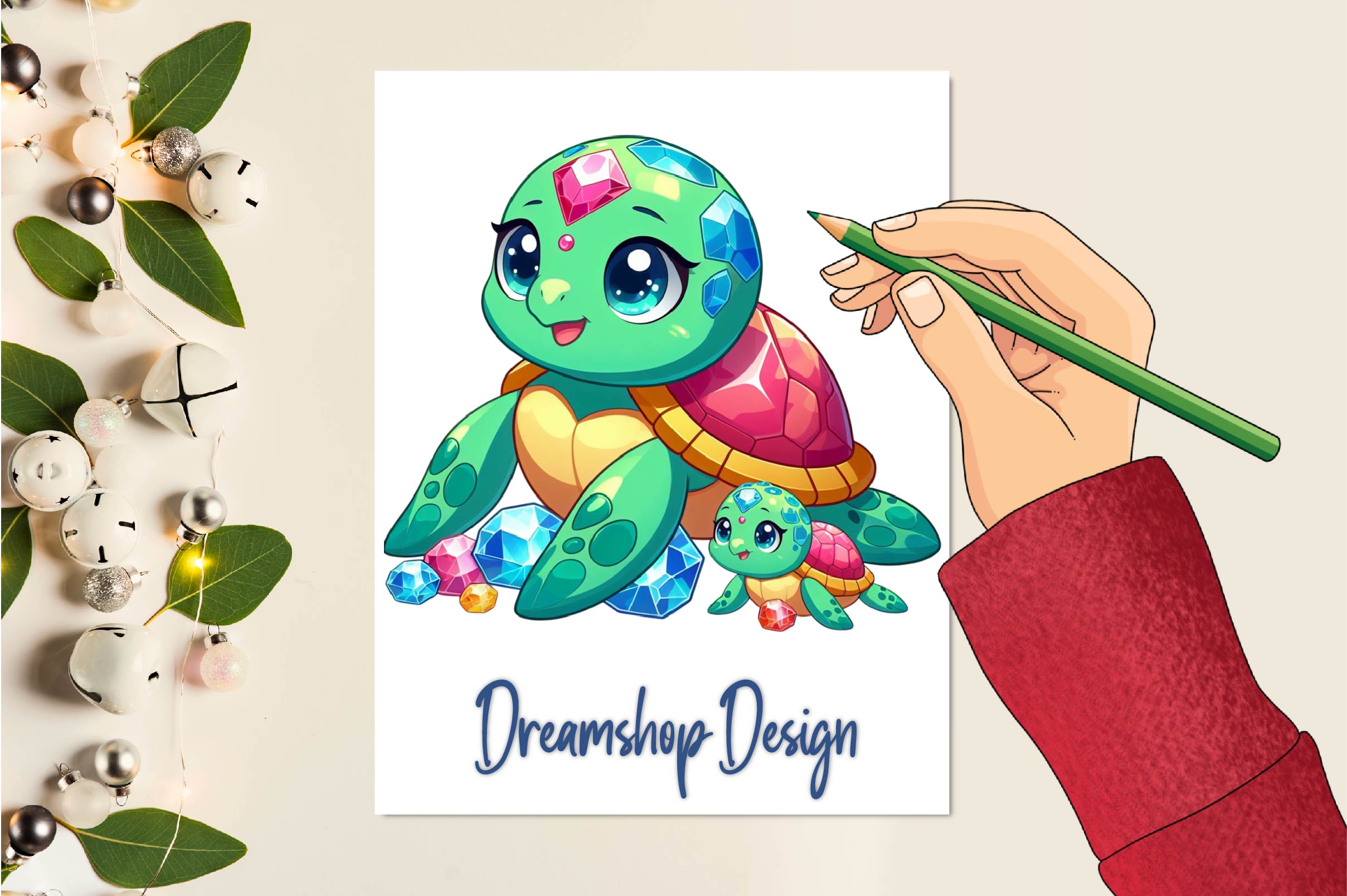Gem Sea Turtle Mom And Baby Clipart Bundle