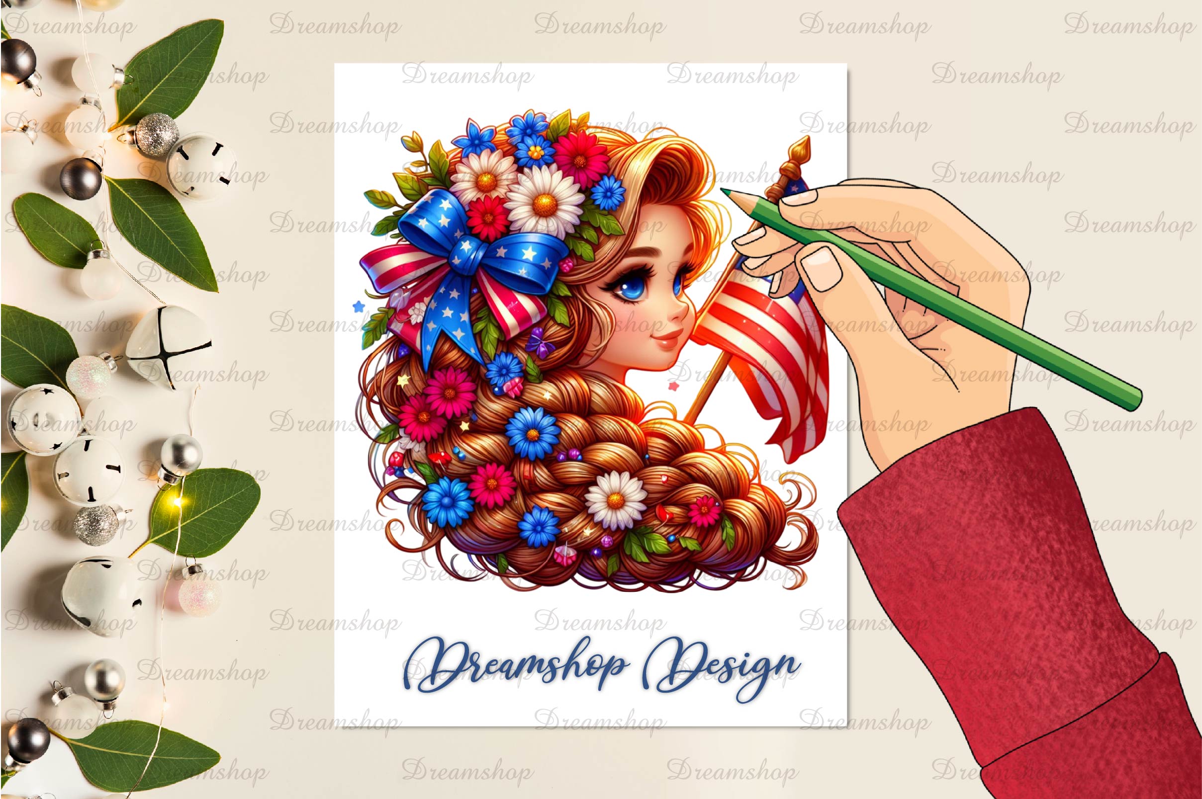 Patriot Girl Face Clipart Bundle