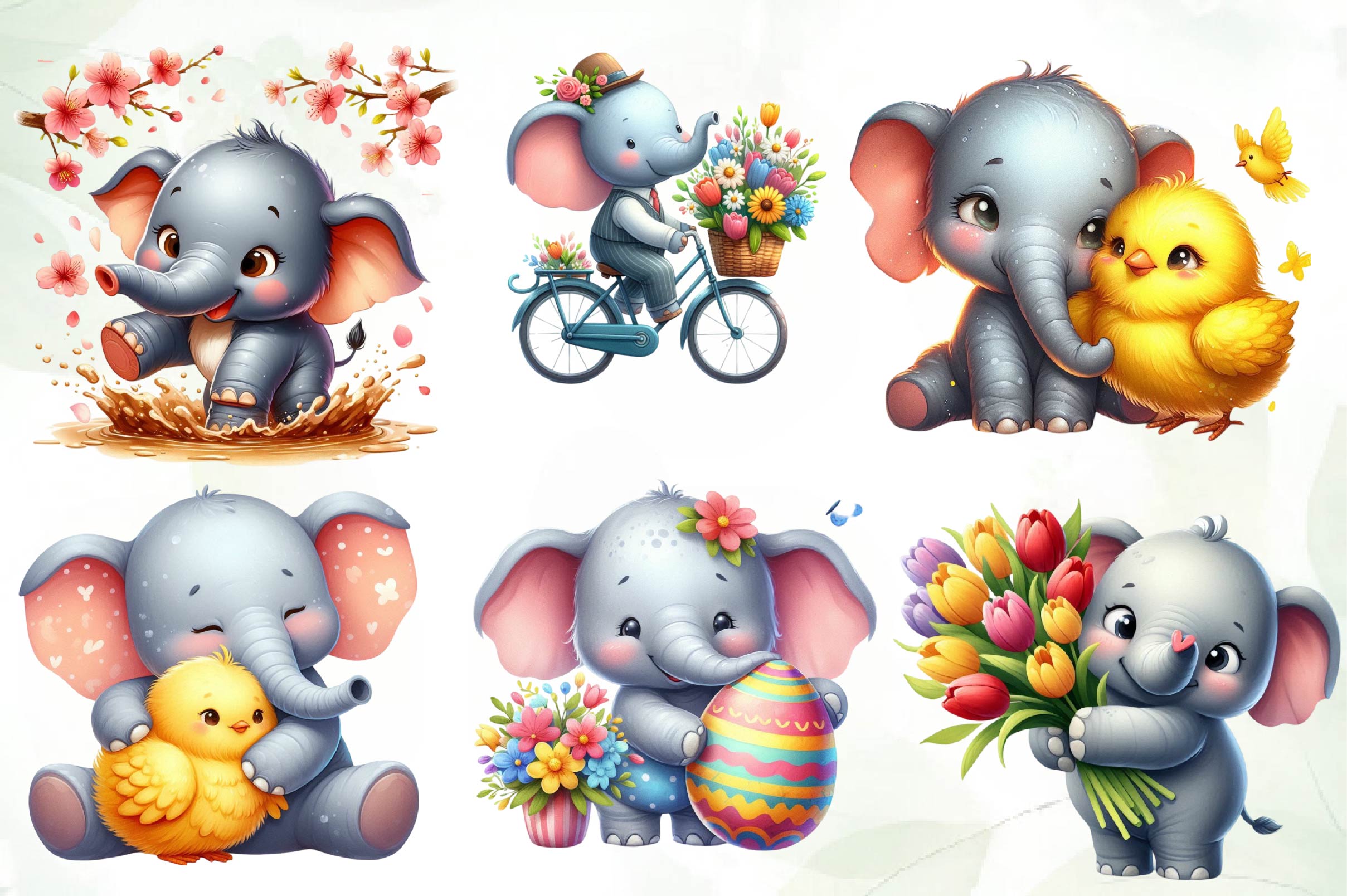 Spring Elephant Baby Clipart Bundle
