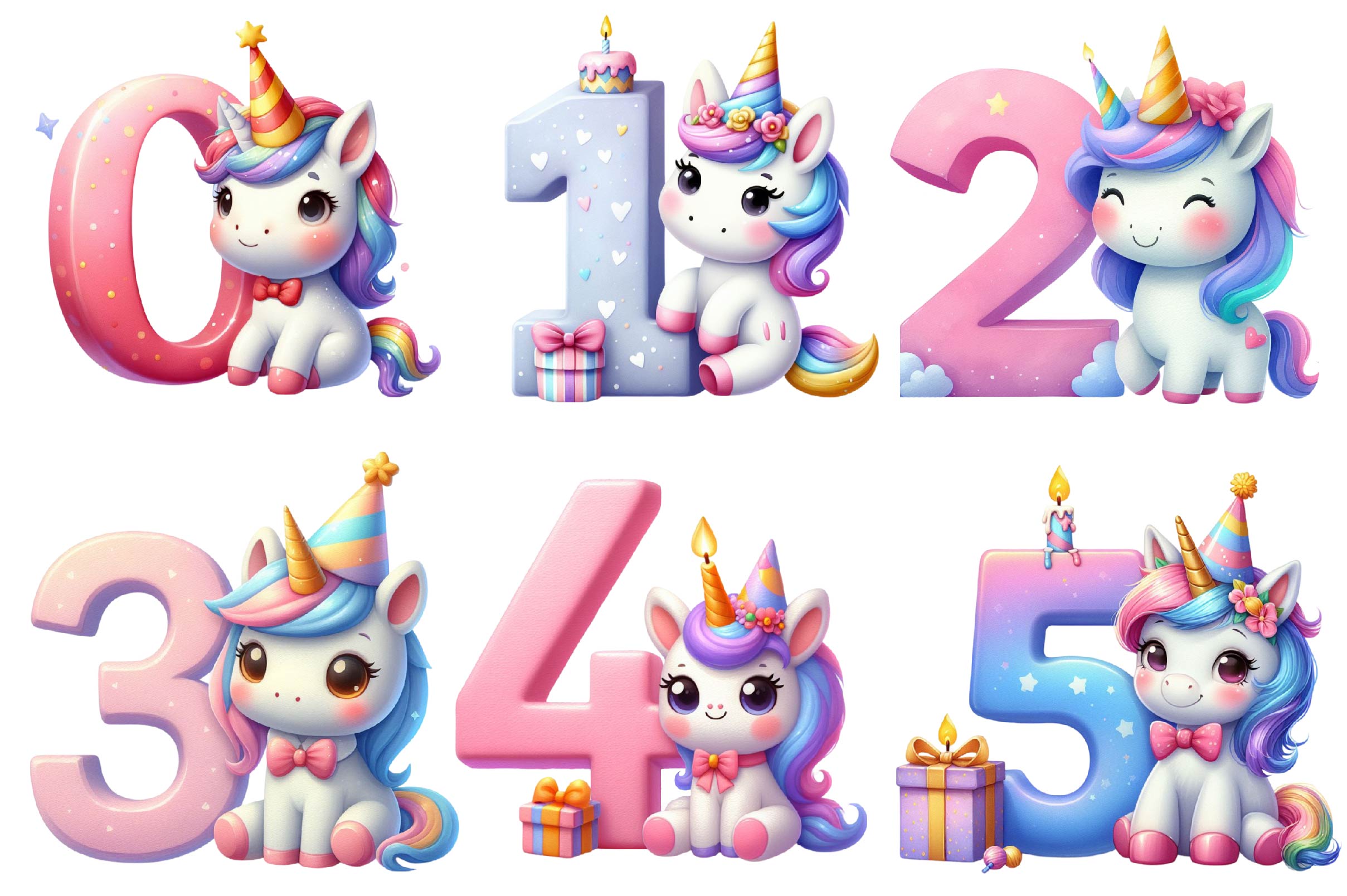 Birthday Unicorn Clipart Bundle
