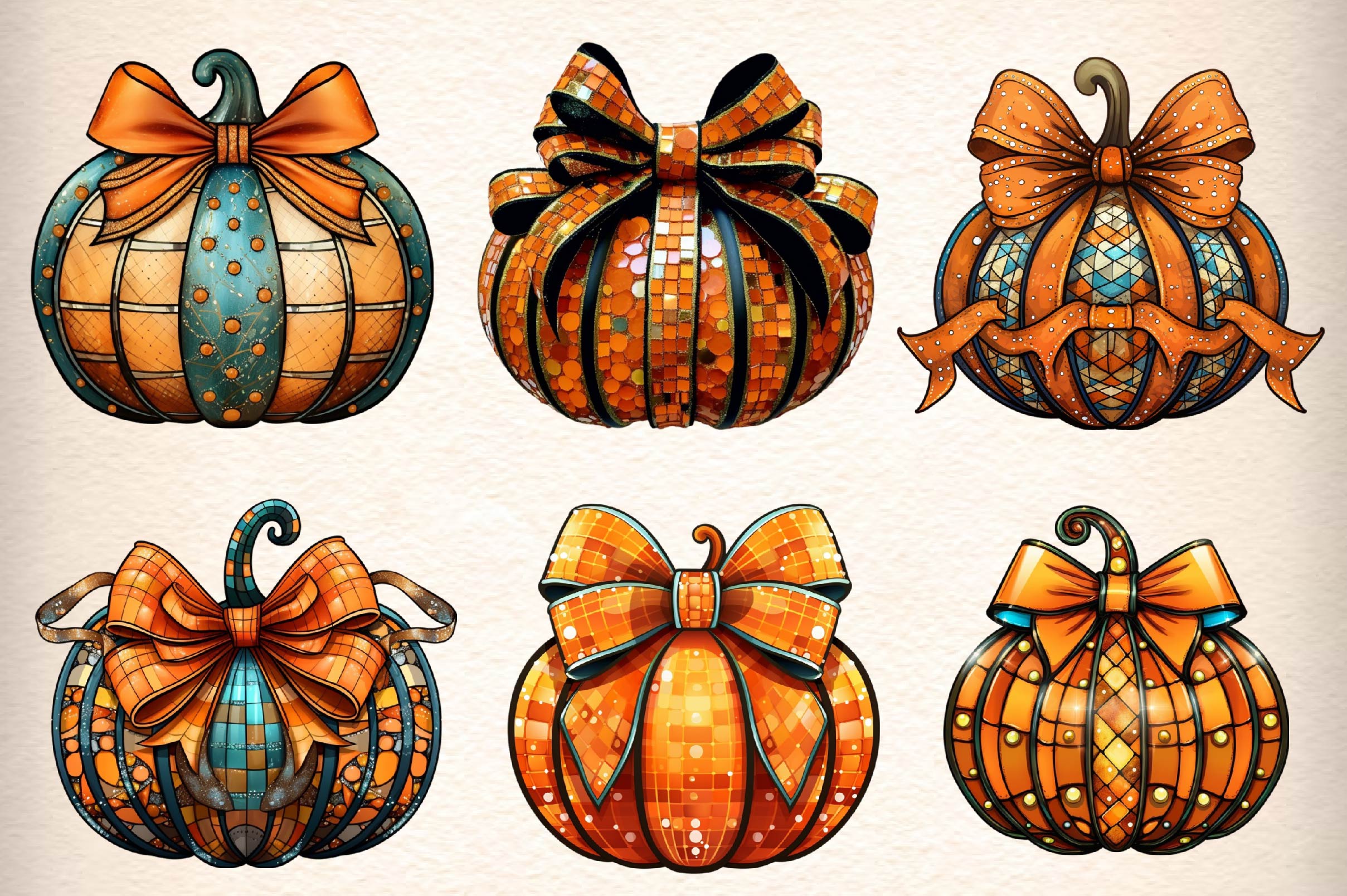 Stained Glass Pumpkin Clipart Bundle