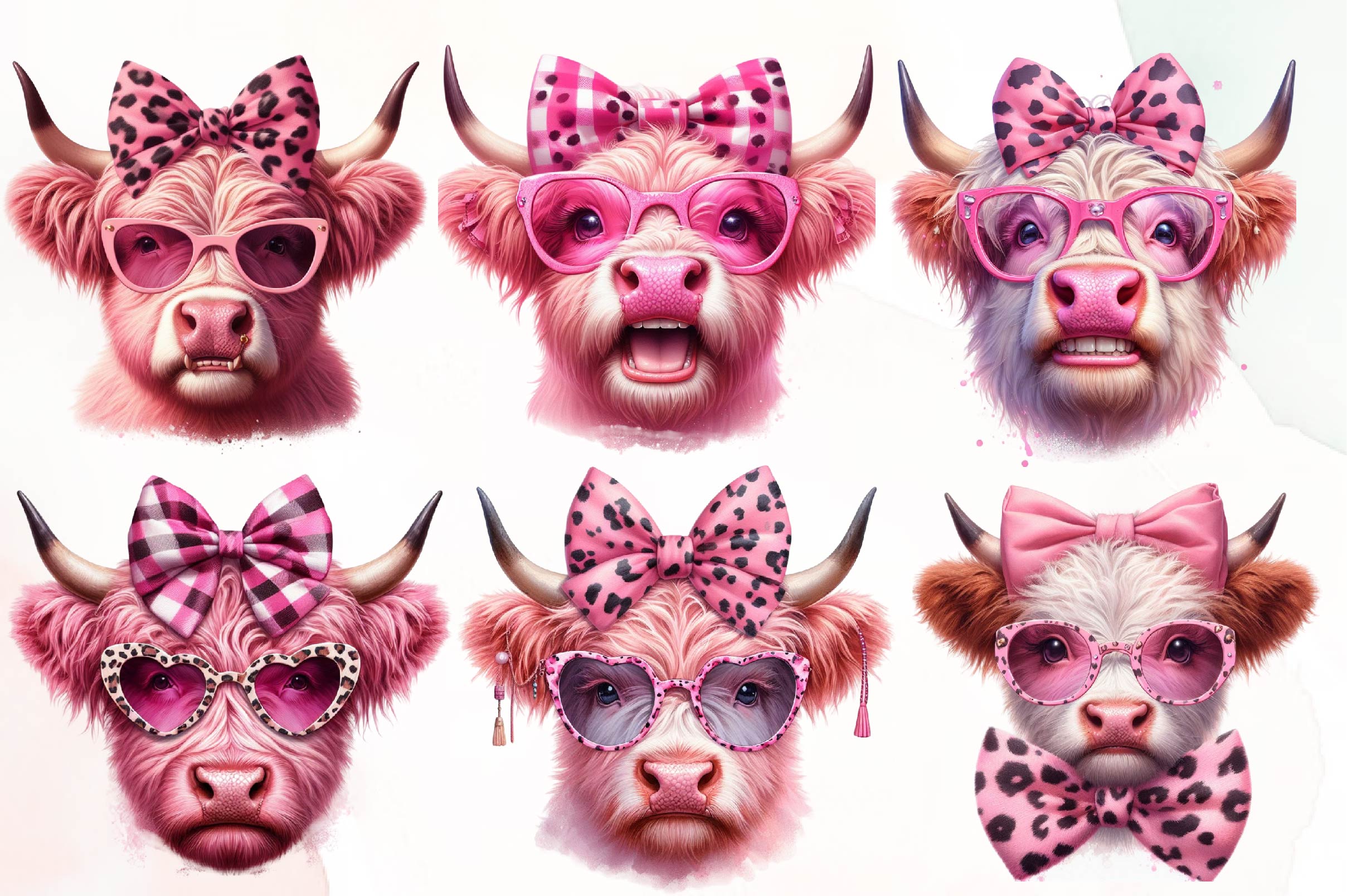 Pink Baby Highland Cow Clipart Bundle