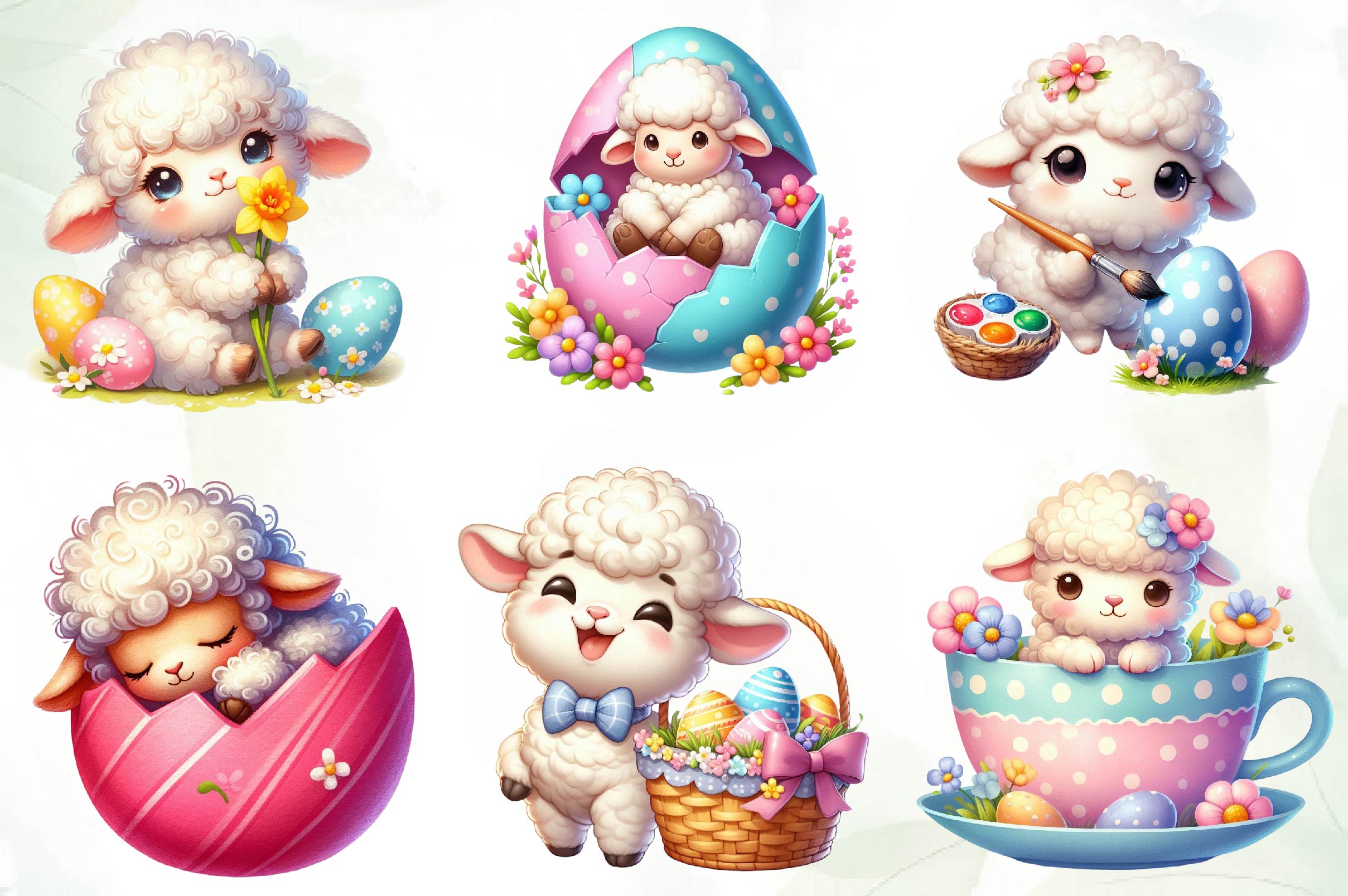 Easter Cute Sheep Easter Clipart Bundle
