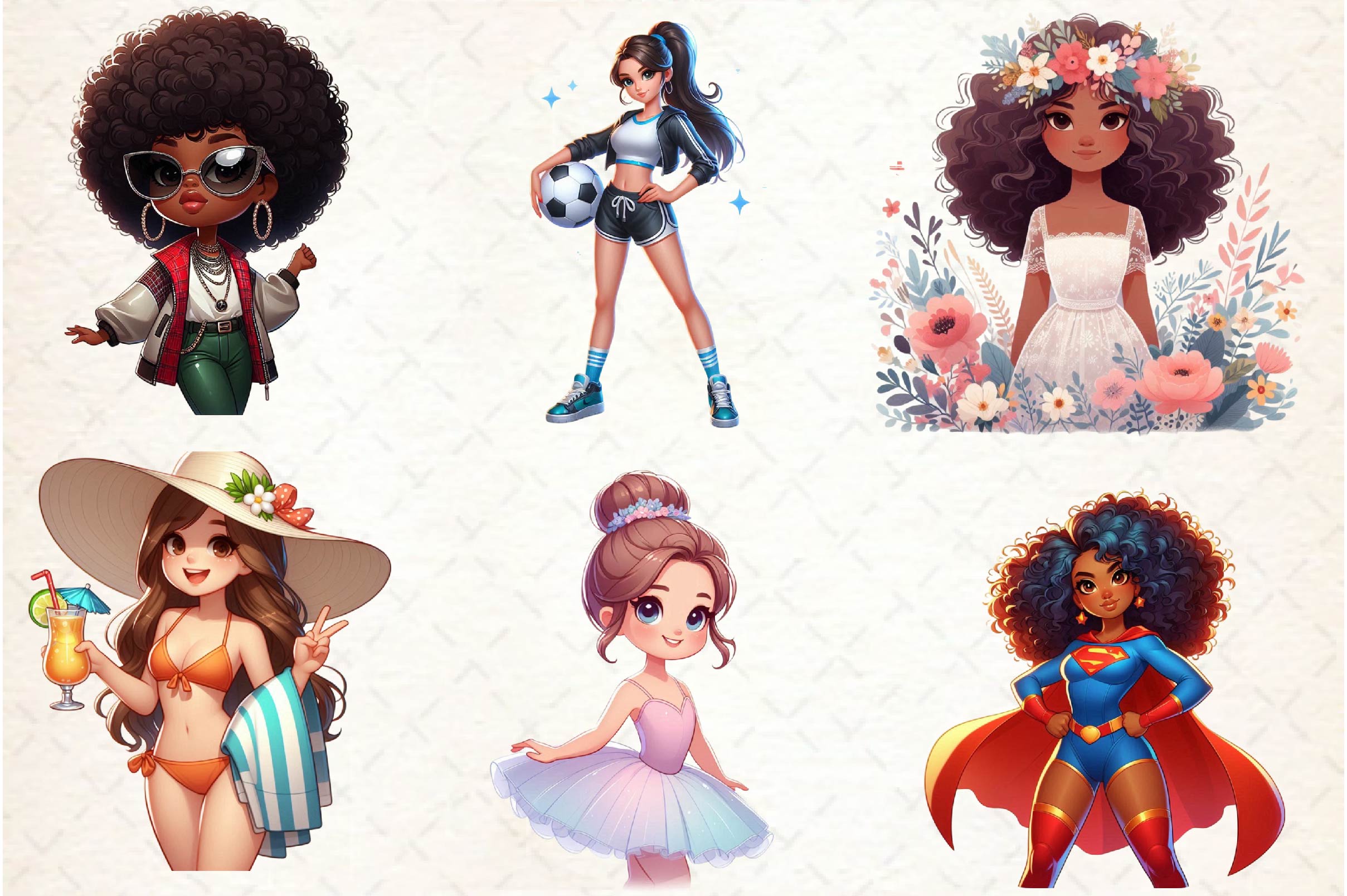 African American Girls Clipart Bundle