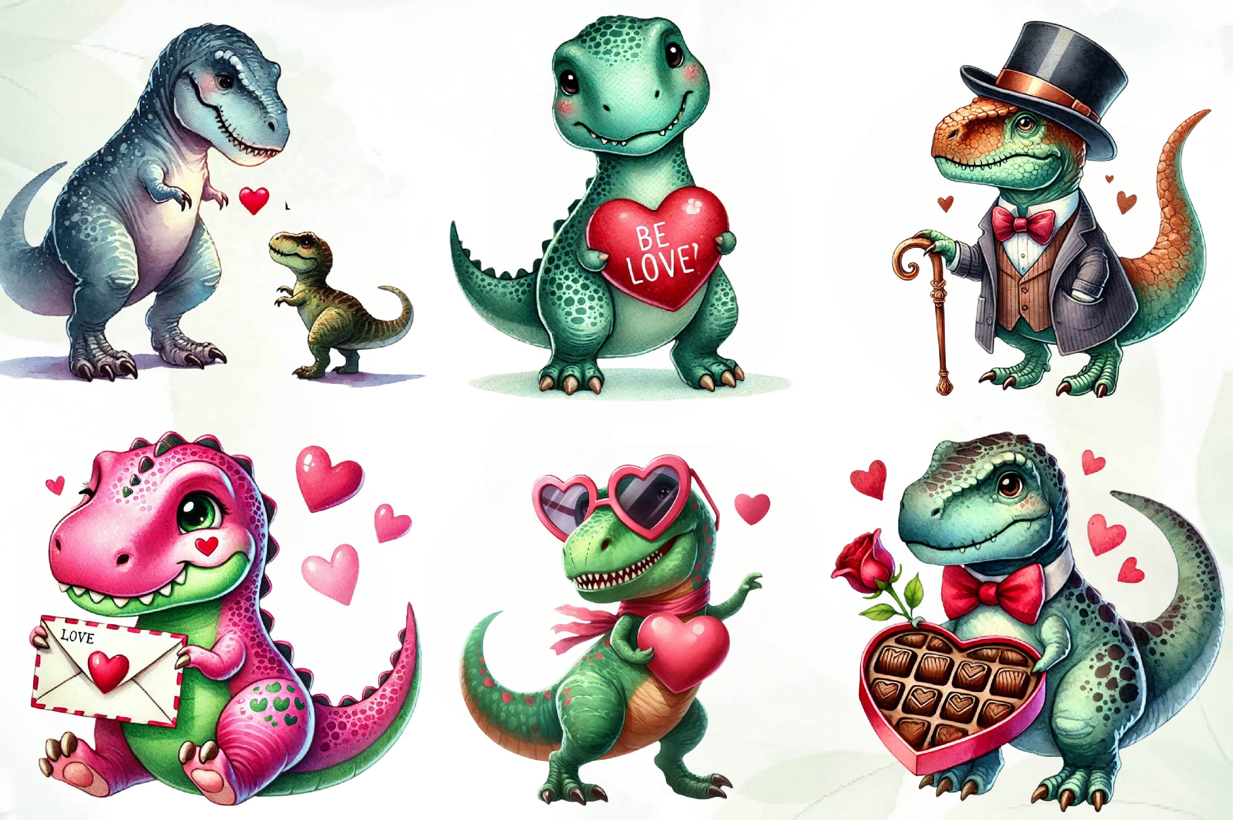 Valentines Day T Rex Clipart Bundle