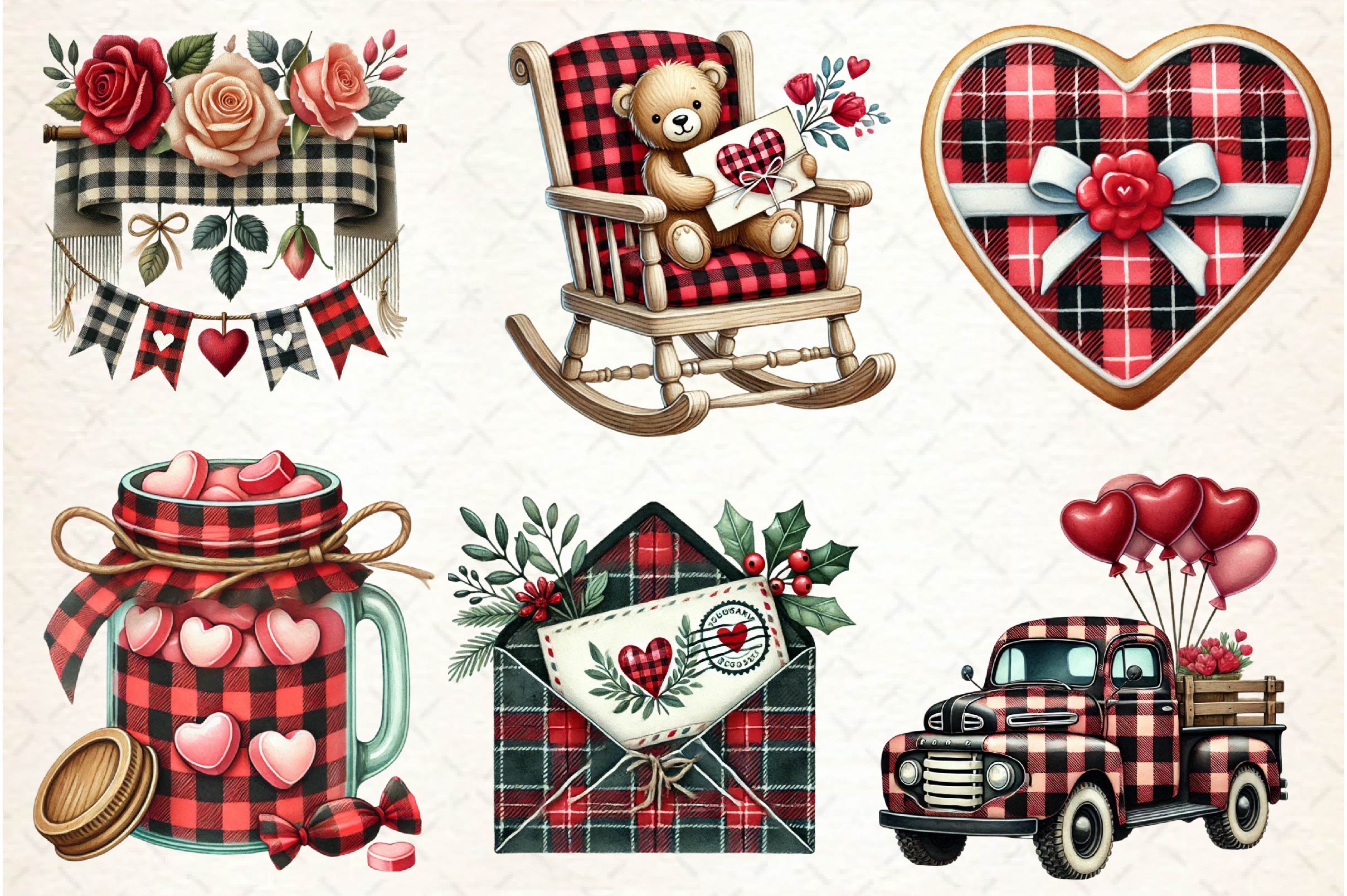 Valentines Buffalo Plaid Clipart Bundle