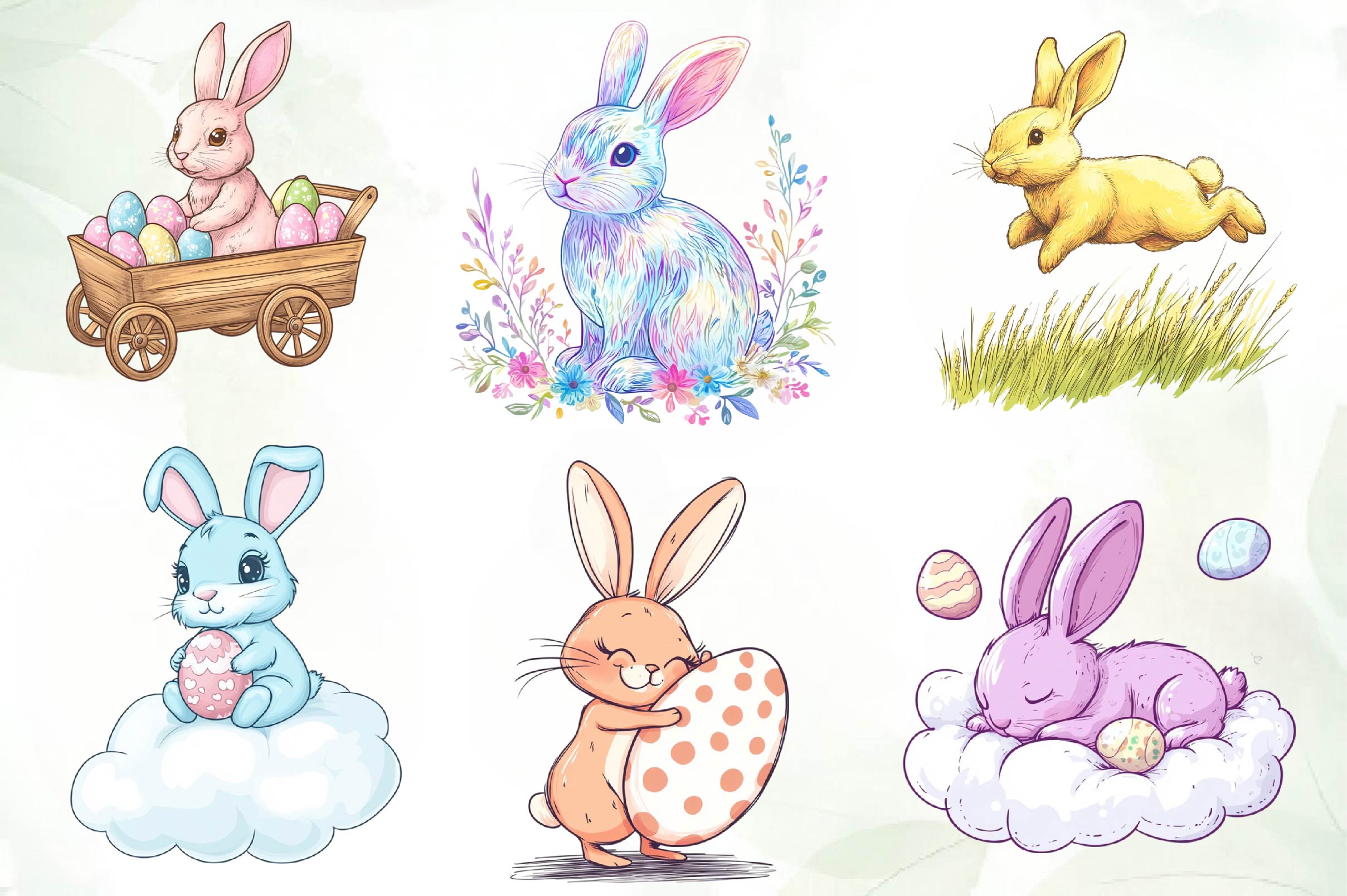 Cute Pastel Easter Bunny Clipart Bundle