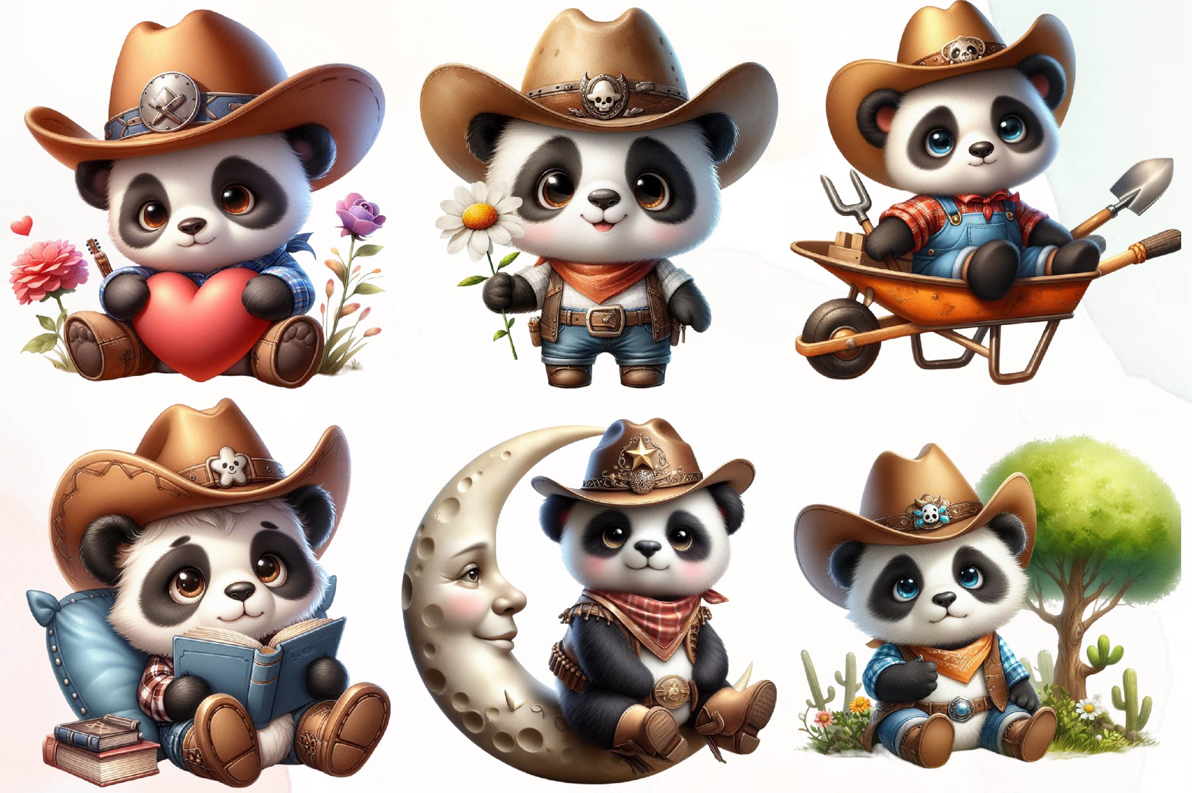 Cowboy Panda Clipart Bundle
