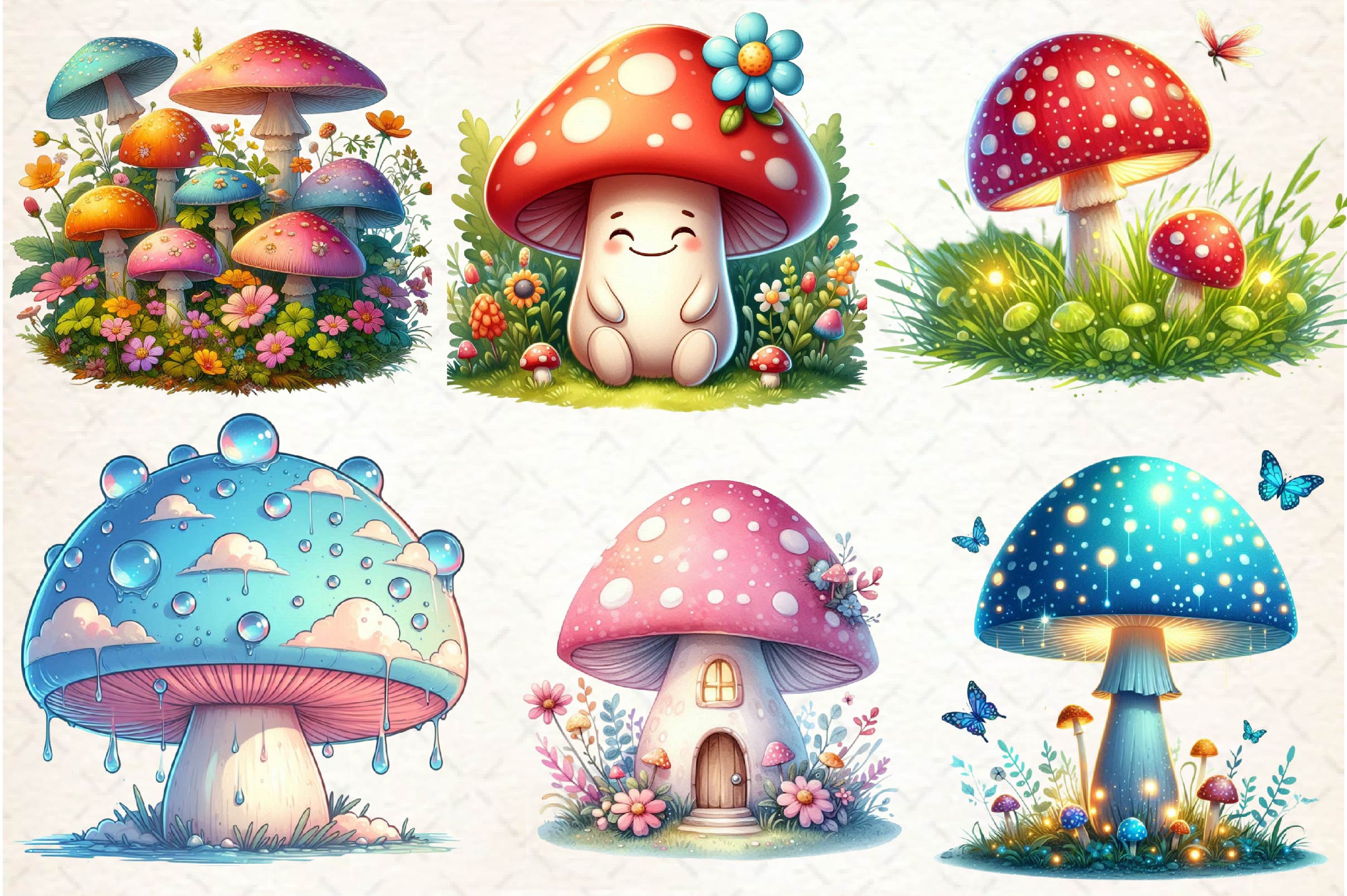 Summer Mushrooms Clipart Bundle 1