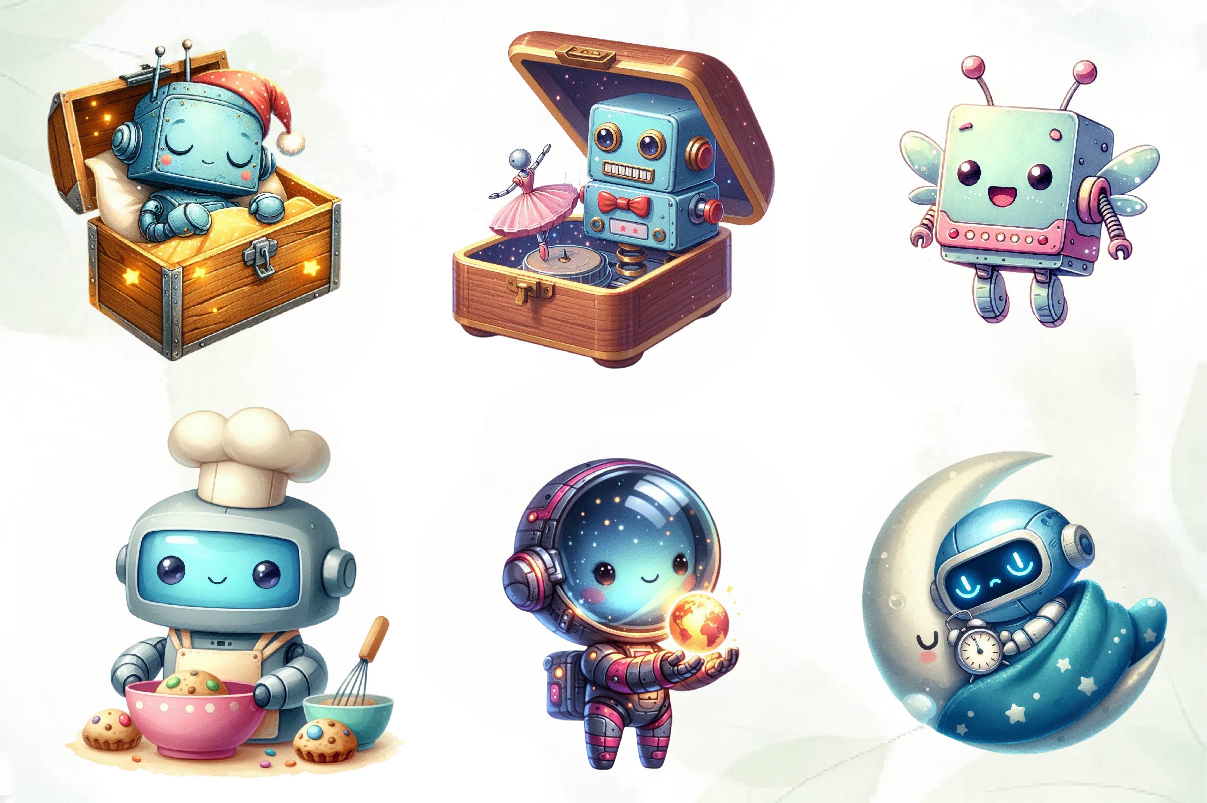 Cute Vintage Robots Clipart Bundle