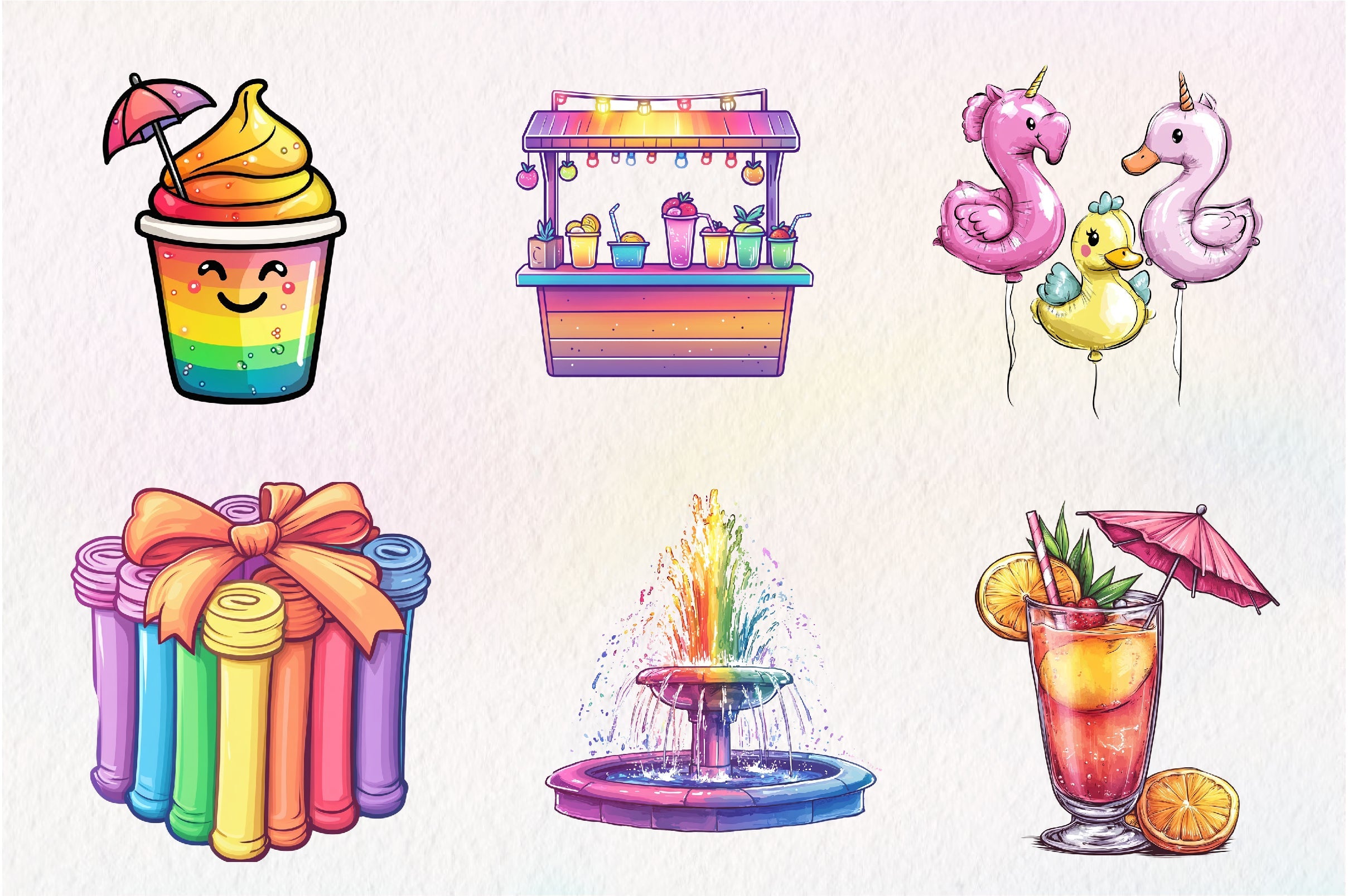 Colorful Pool Party Clipart Bundle