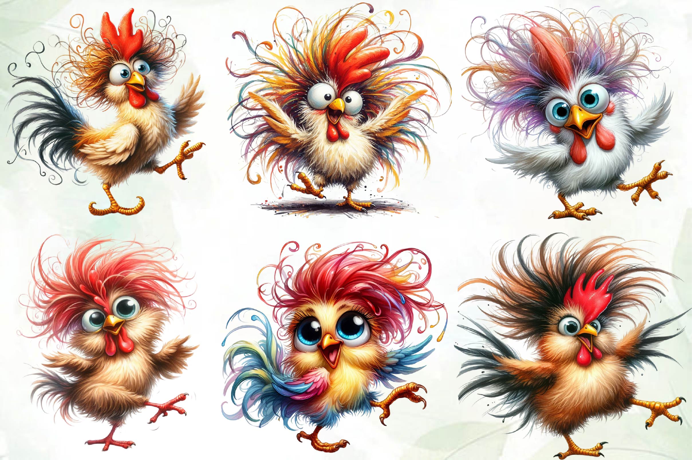 Funny Chicken Crazy Chicken Clipart Bundle