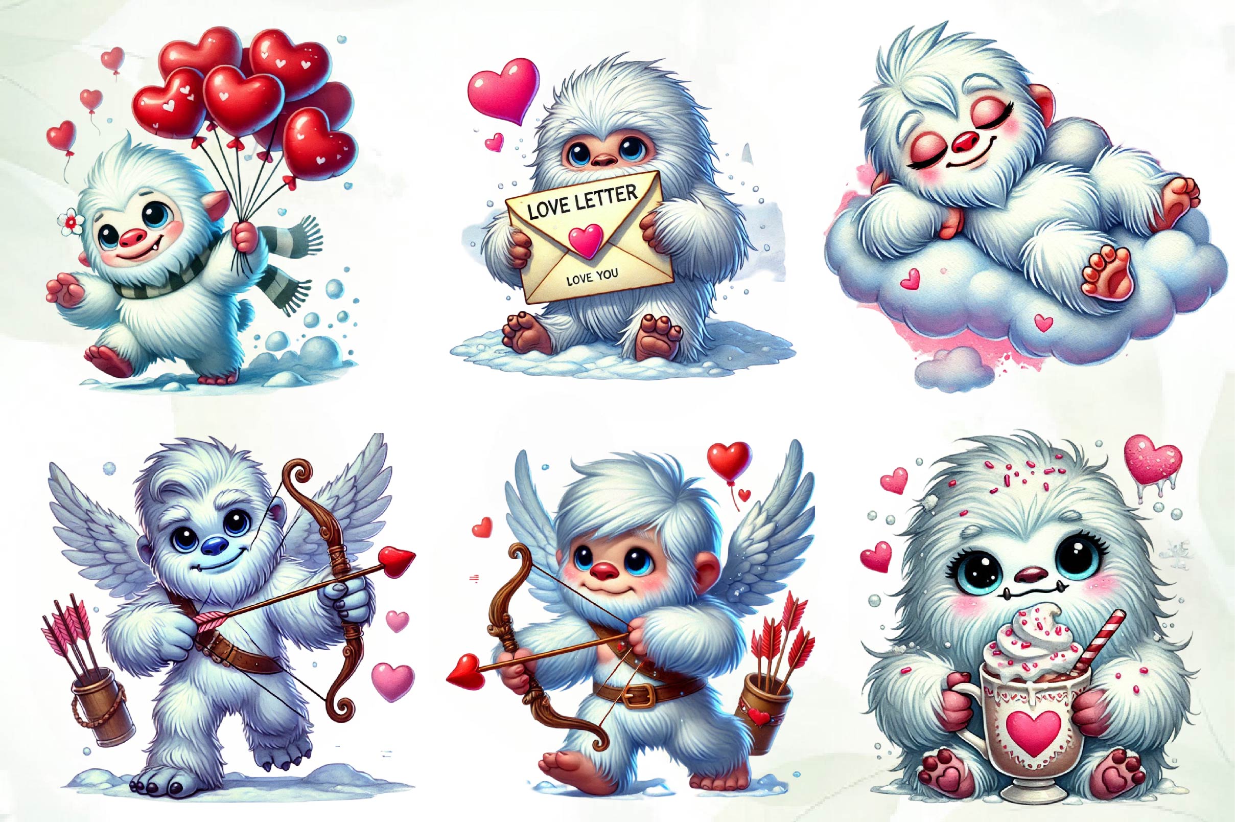 Valentine Cute Yeti Clipart Bundle