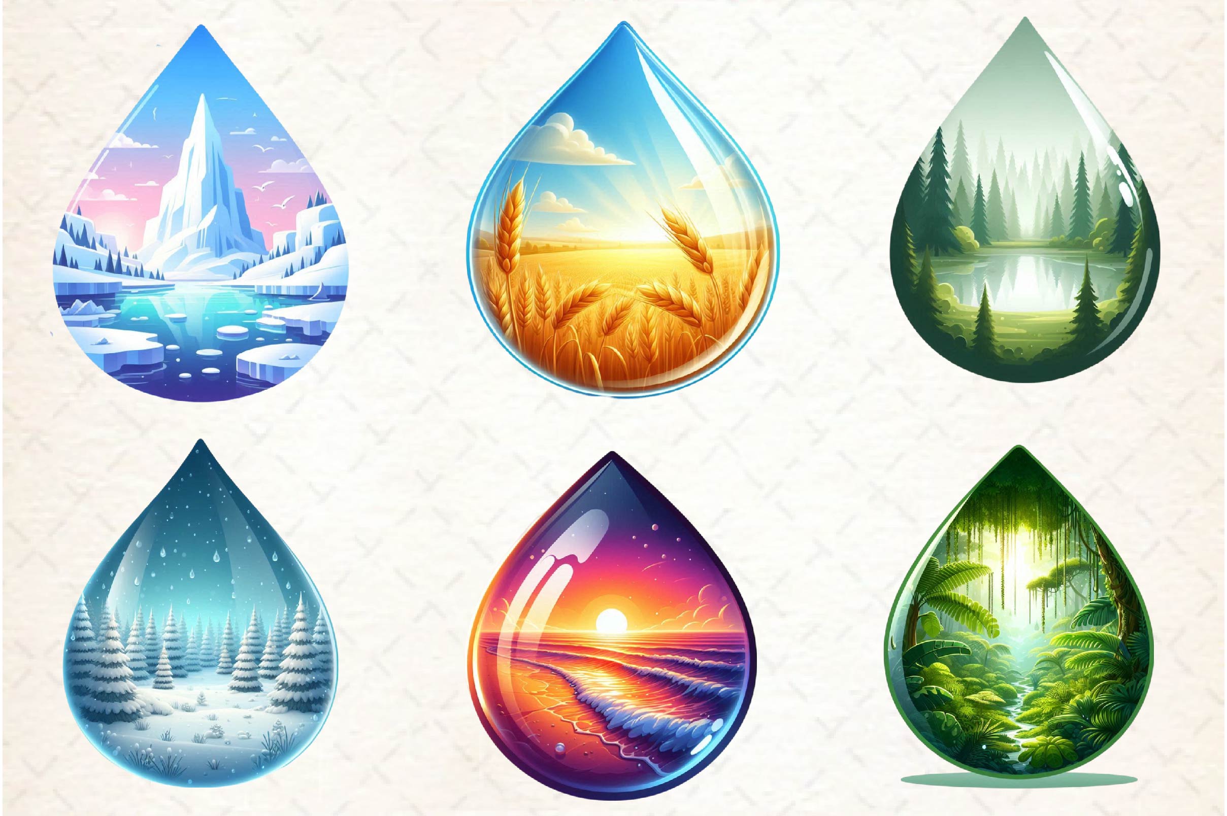 Landscape Water Droplet Clipart Bundle