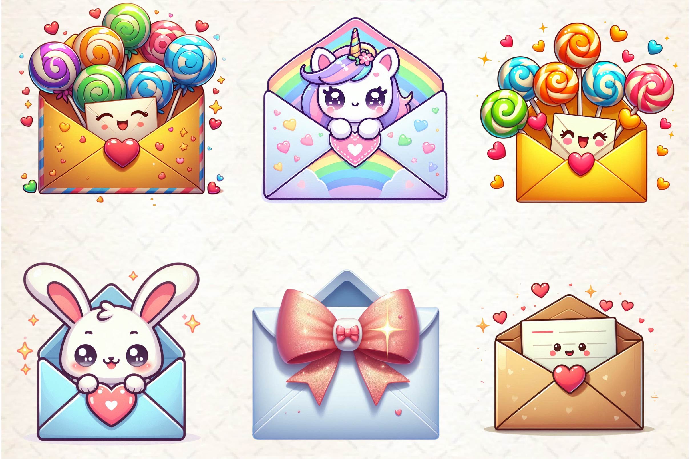 Kawaii Valentine Envelope Clipart Bundle