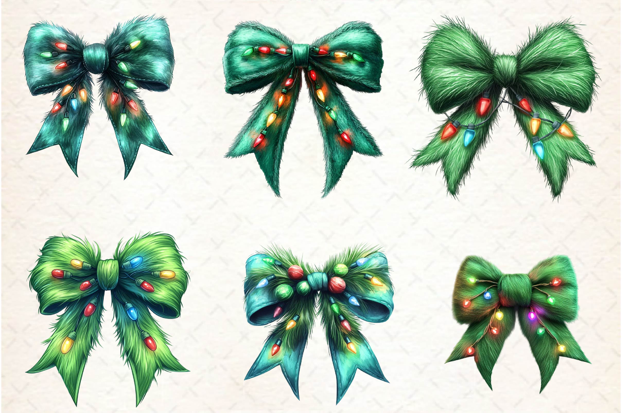 Green Grinch Coquette Bow Clipart Bundle