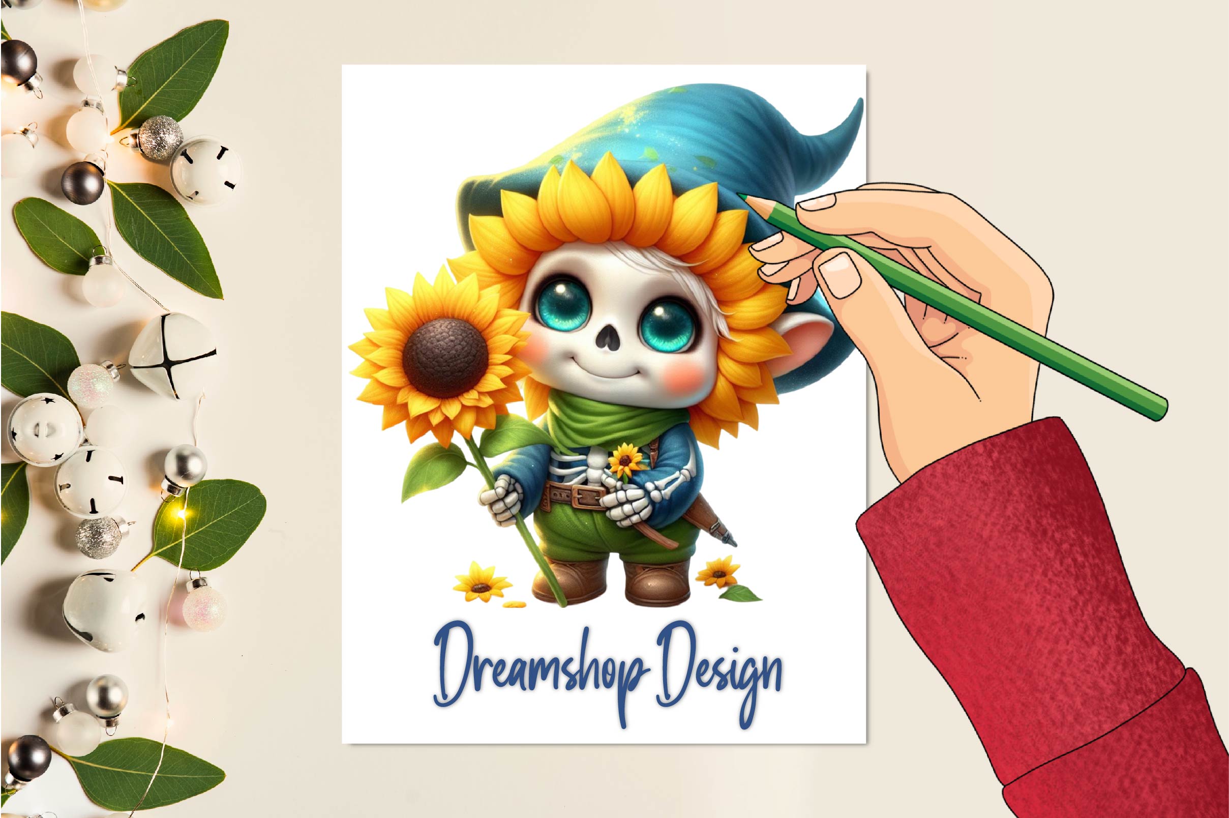 Skeleton Sunflower Gnomes Clipart Bundle