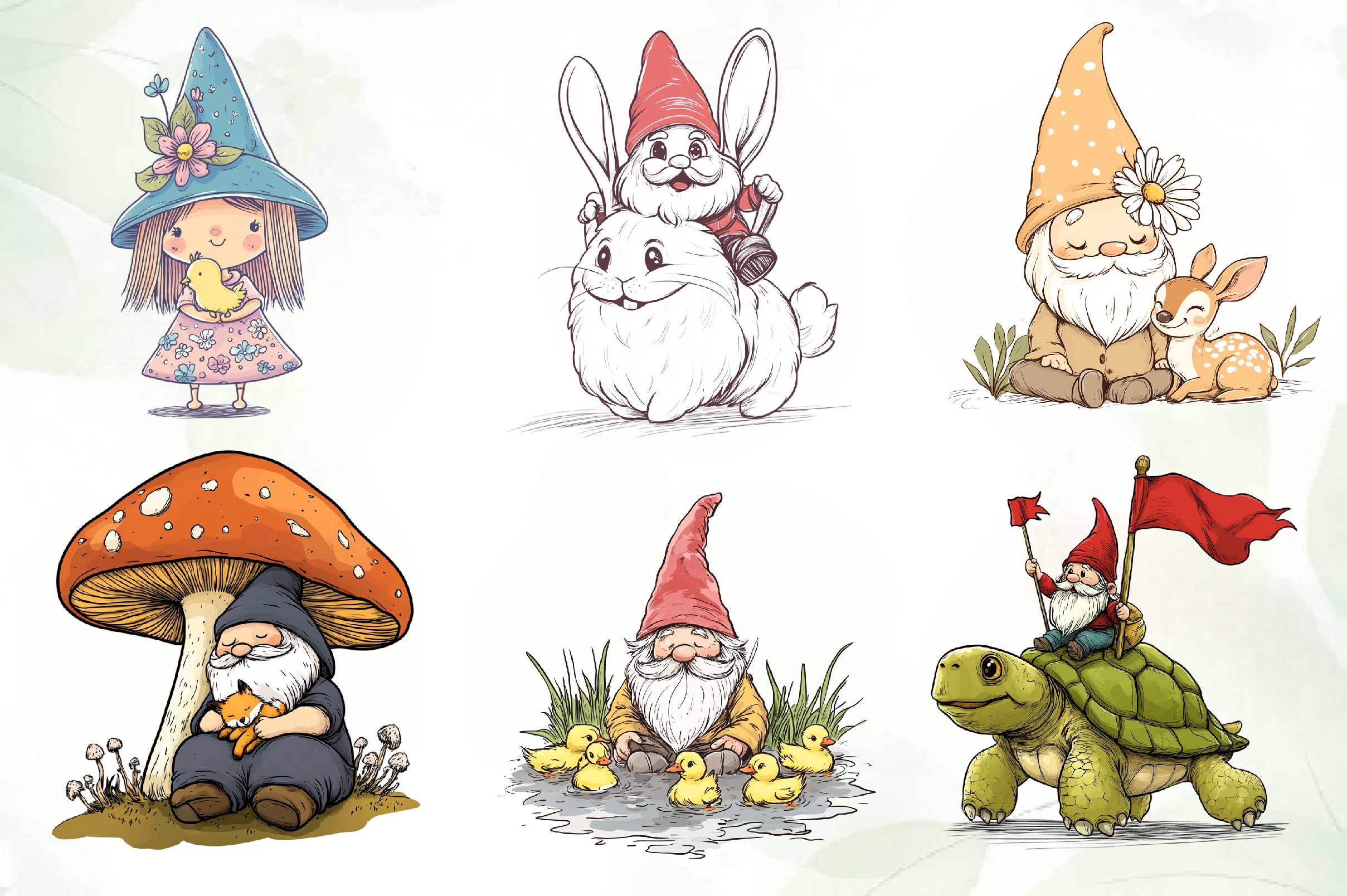 Gnomes With Small Animals Clipart Bundle