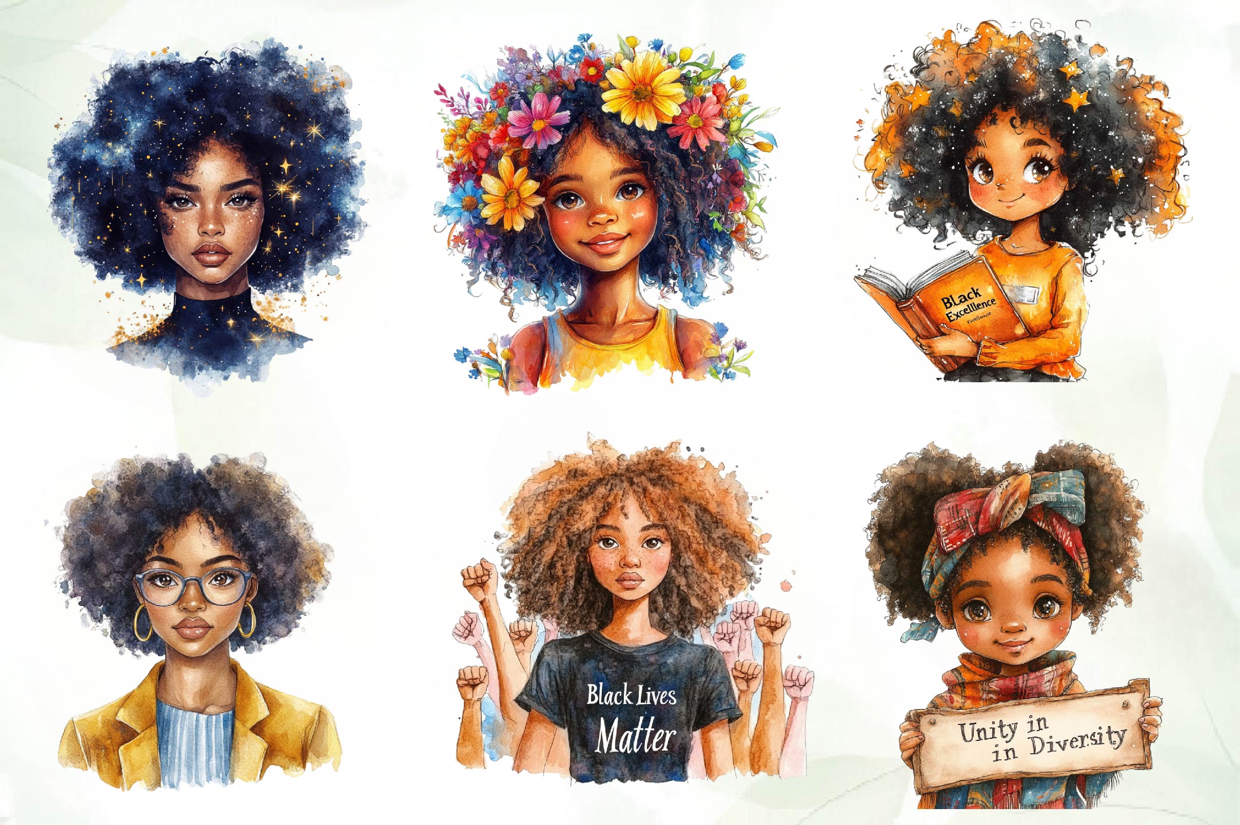 Black History Month Afro Girl Clipart Bundle 1
