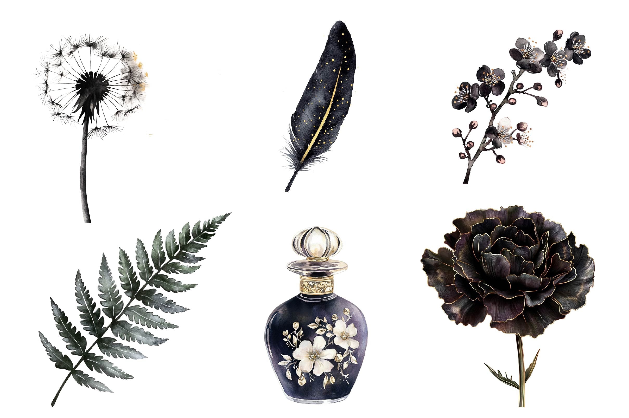 Glitter Luxury Black Spring Clipart Bundle