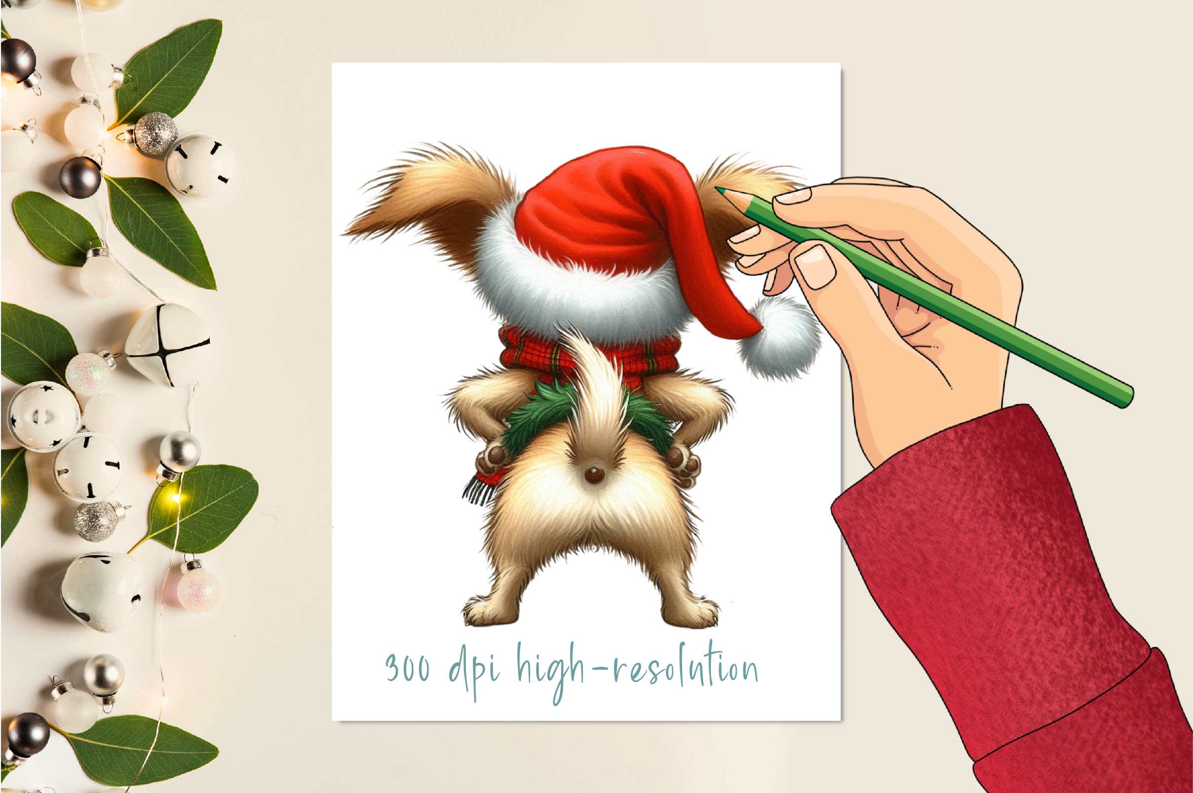 Funny Christmas Dog From Behind Clipart Bundle