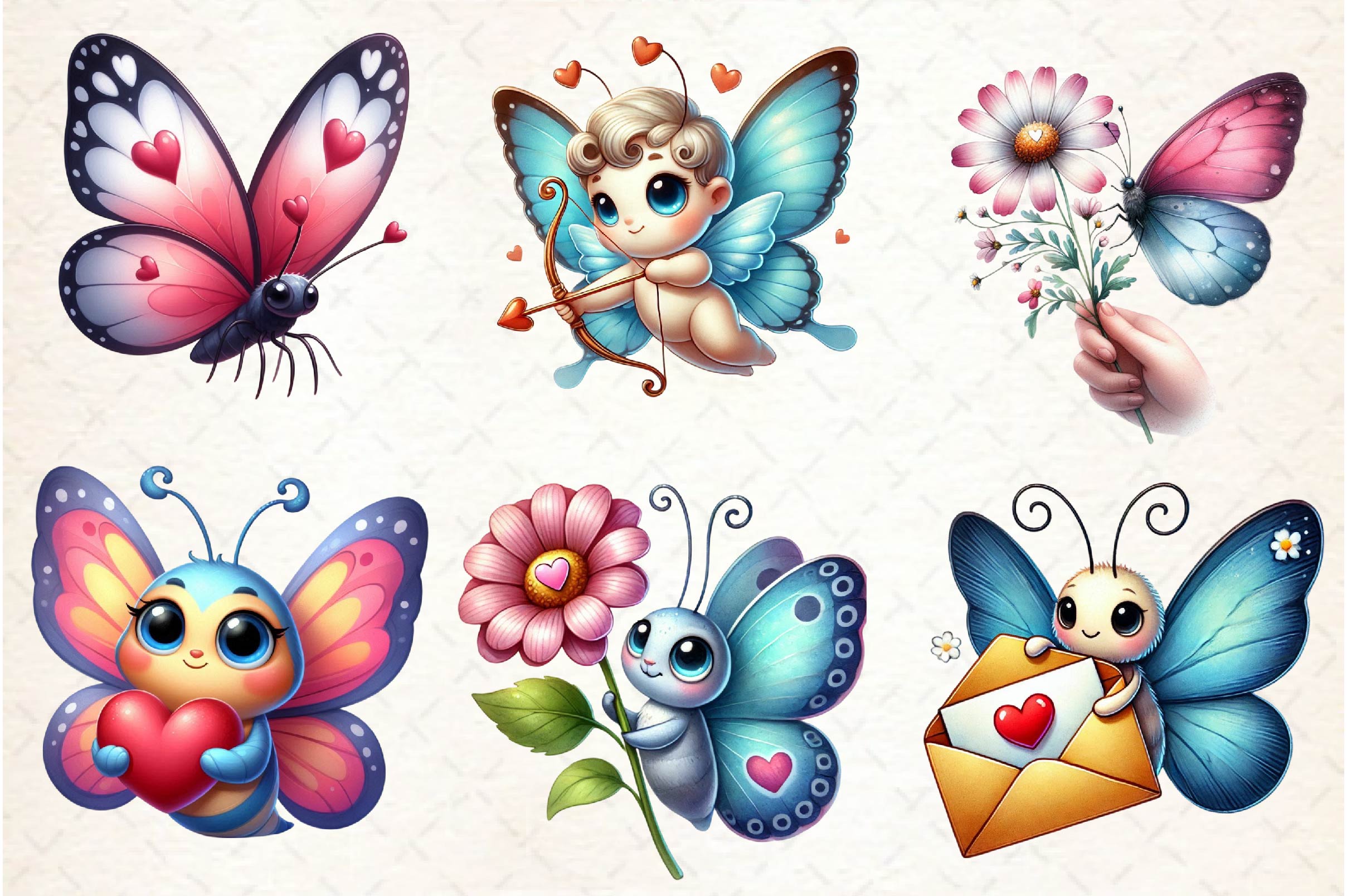 Valentine Butterflies Clipart Bundle