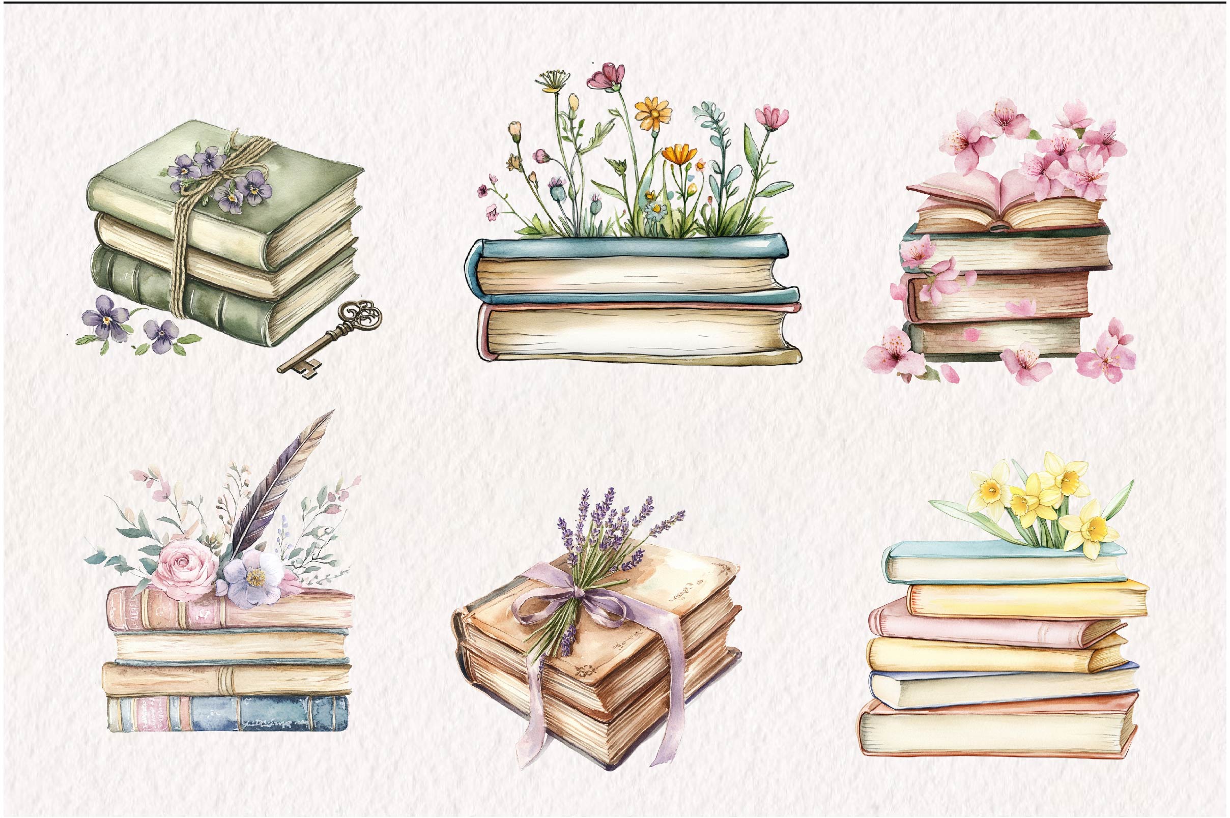 Spring Stack Of Floral Book Clipart Bundle 1