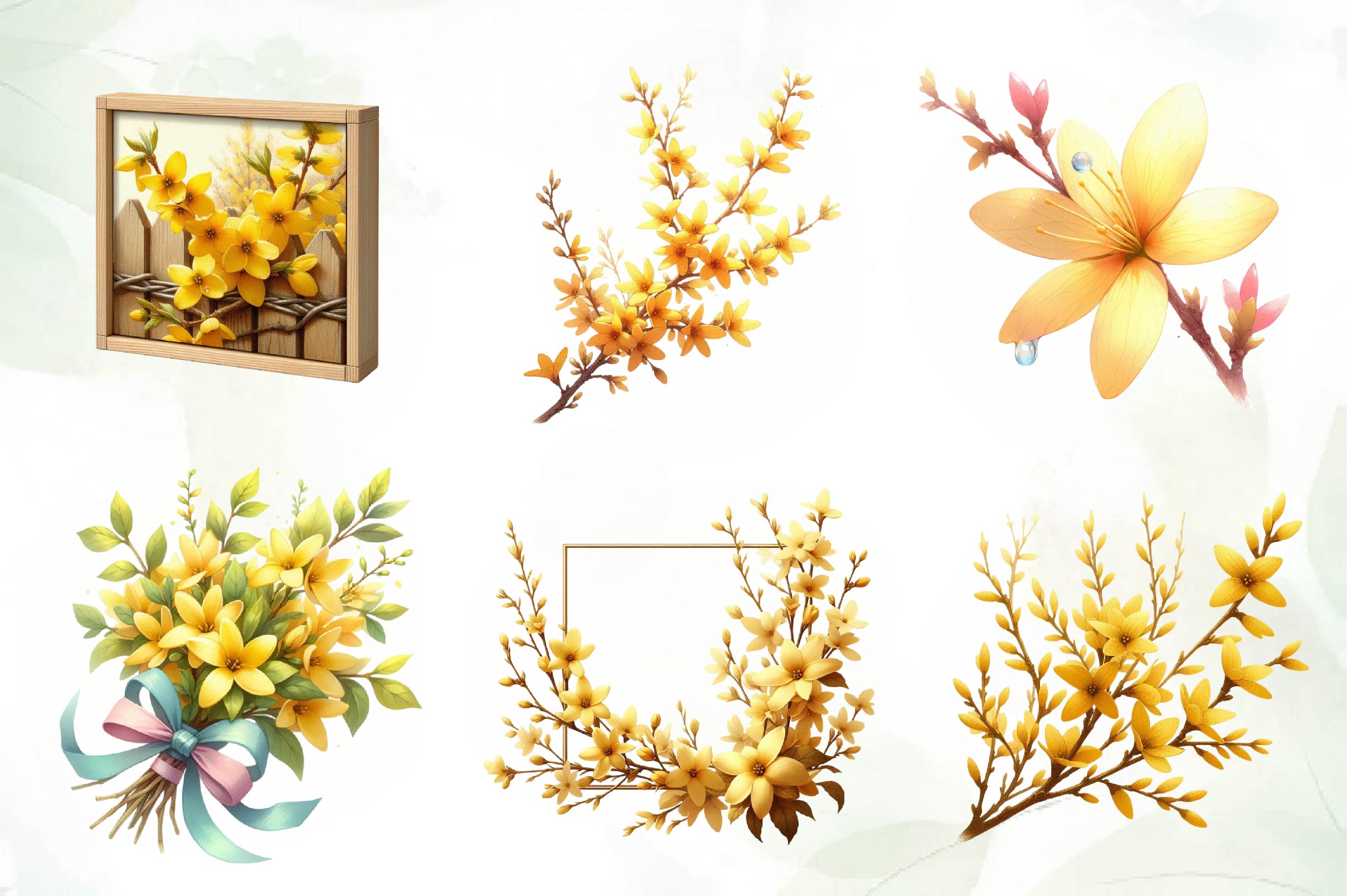 Spring Forsythia Flower Clipart Bundle