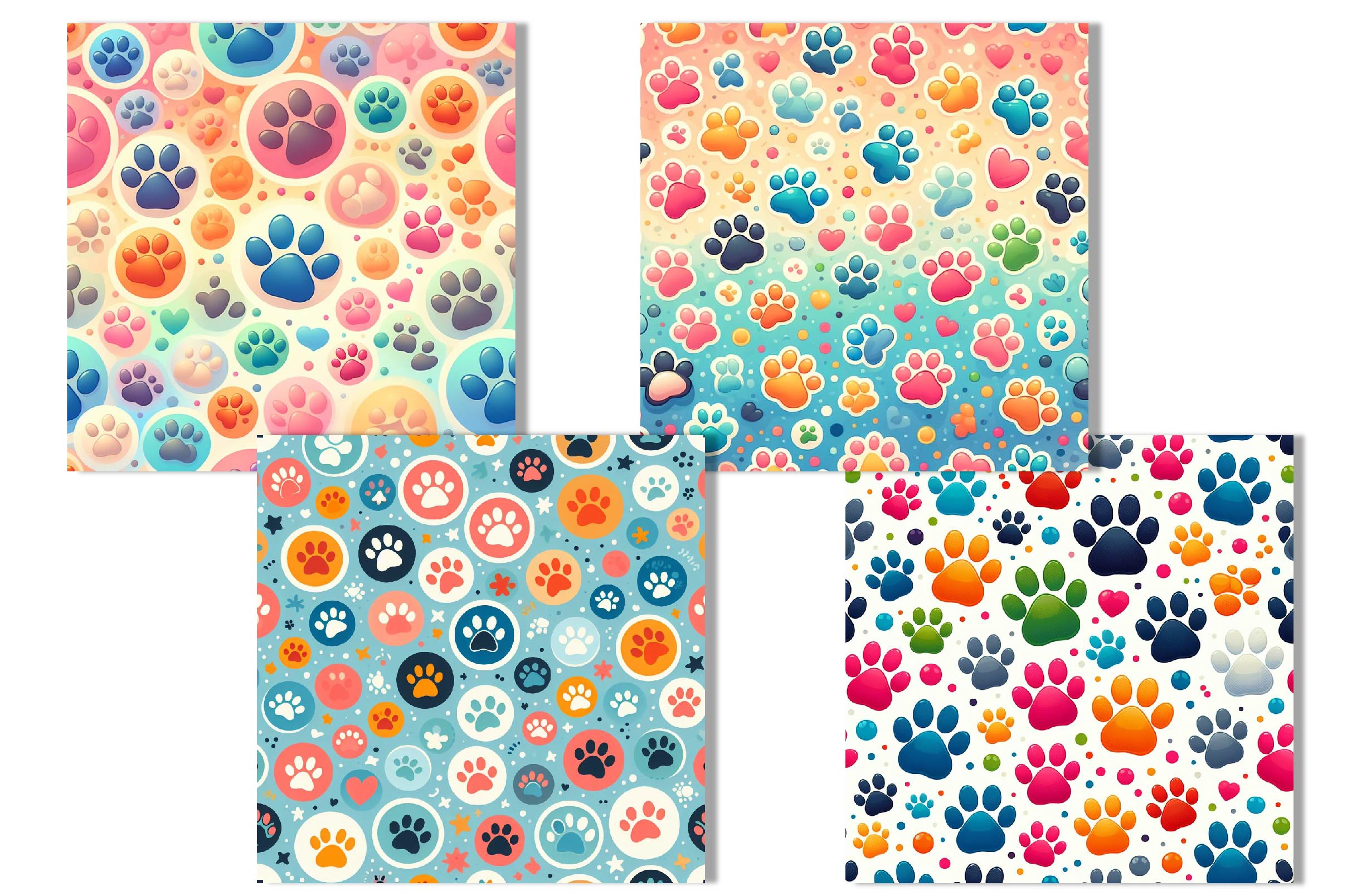 Colorful Paw Prints Backgrounds Bundle