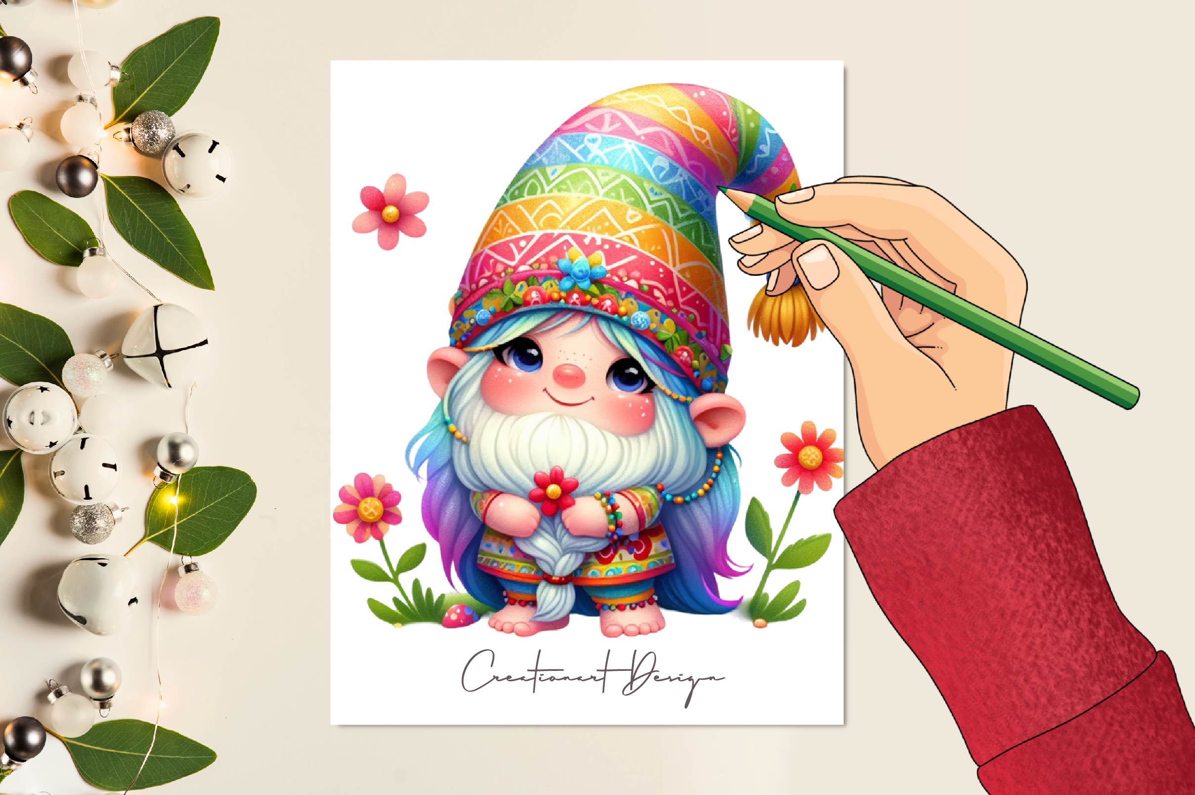 Cute Hippie Gnome Clipart Bundle
