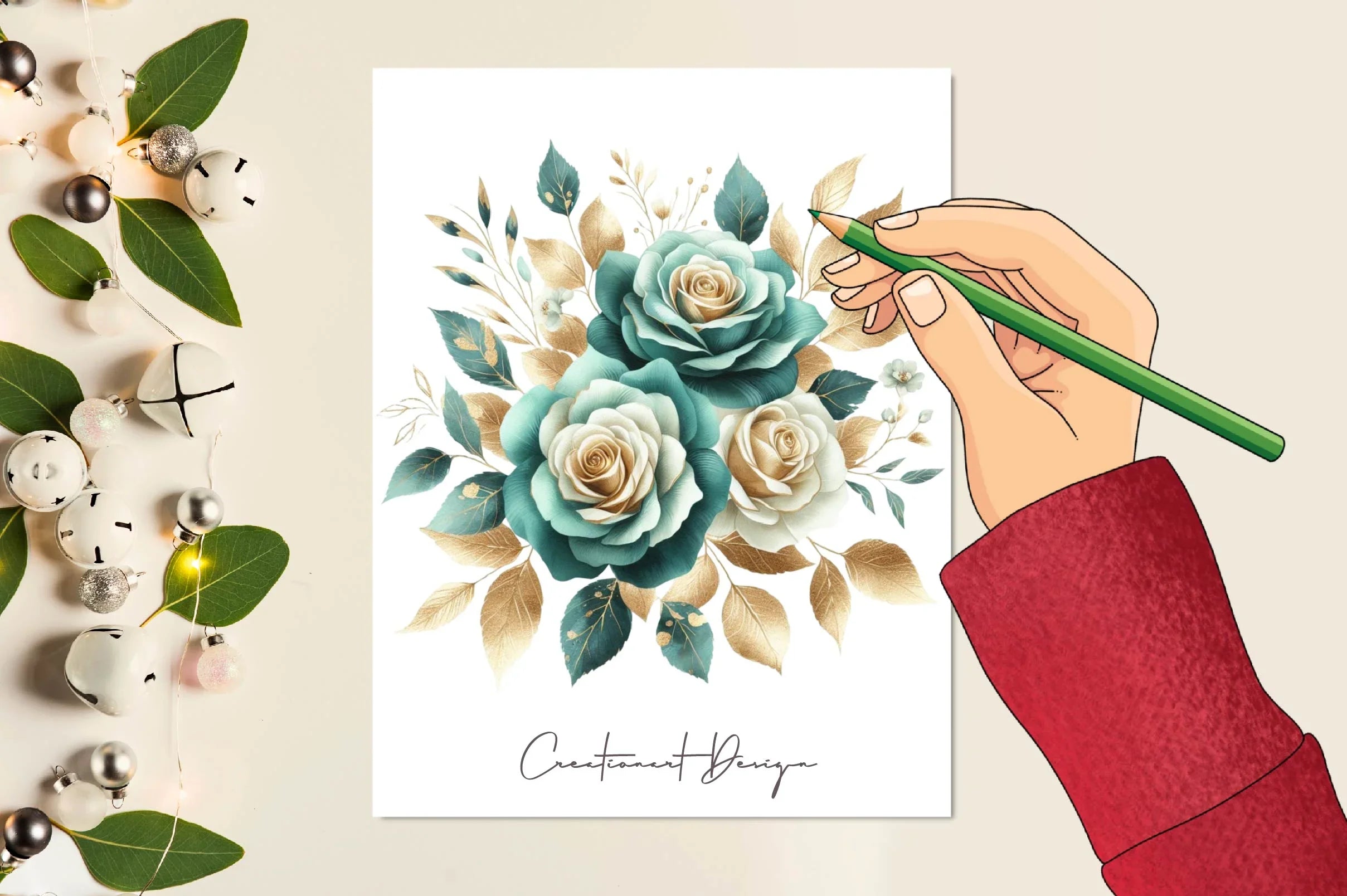 Teal And Gold Roses Clipart Bundle - CraftNest - Digital Crafting and Art