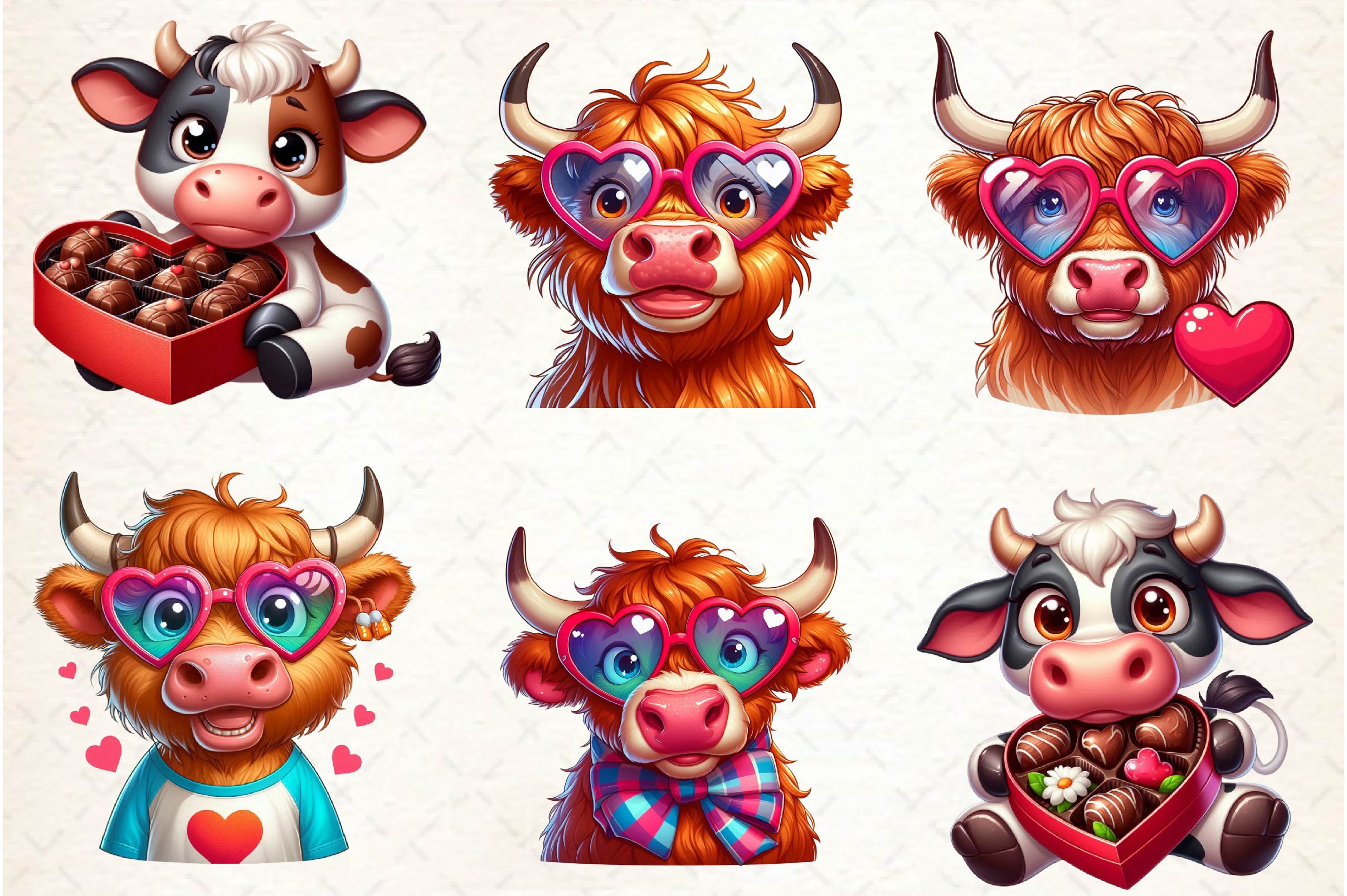 Cute Valentine Cow Clipart Bundle