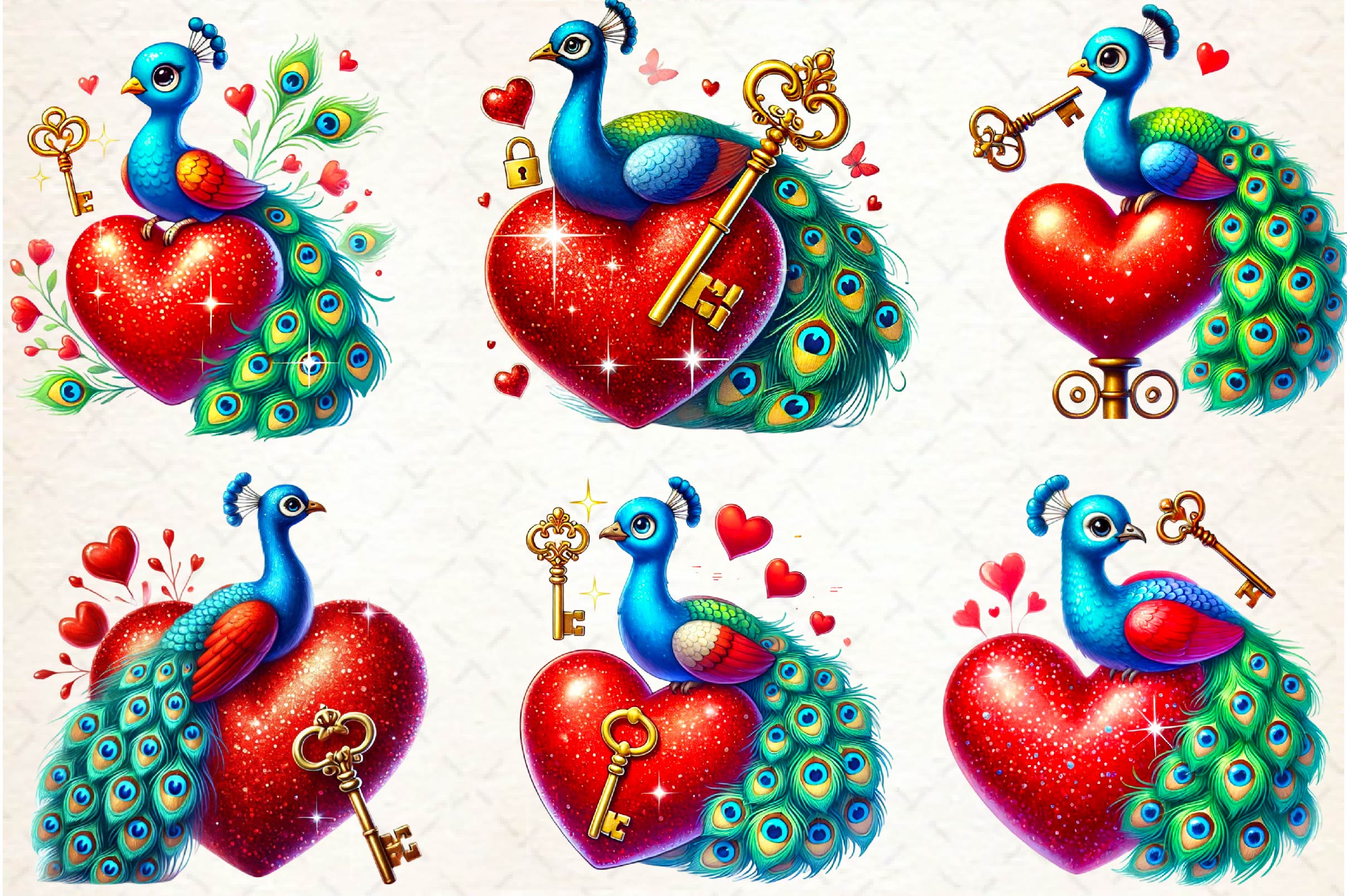 Valentines Peacock Clipart Bundle